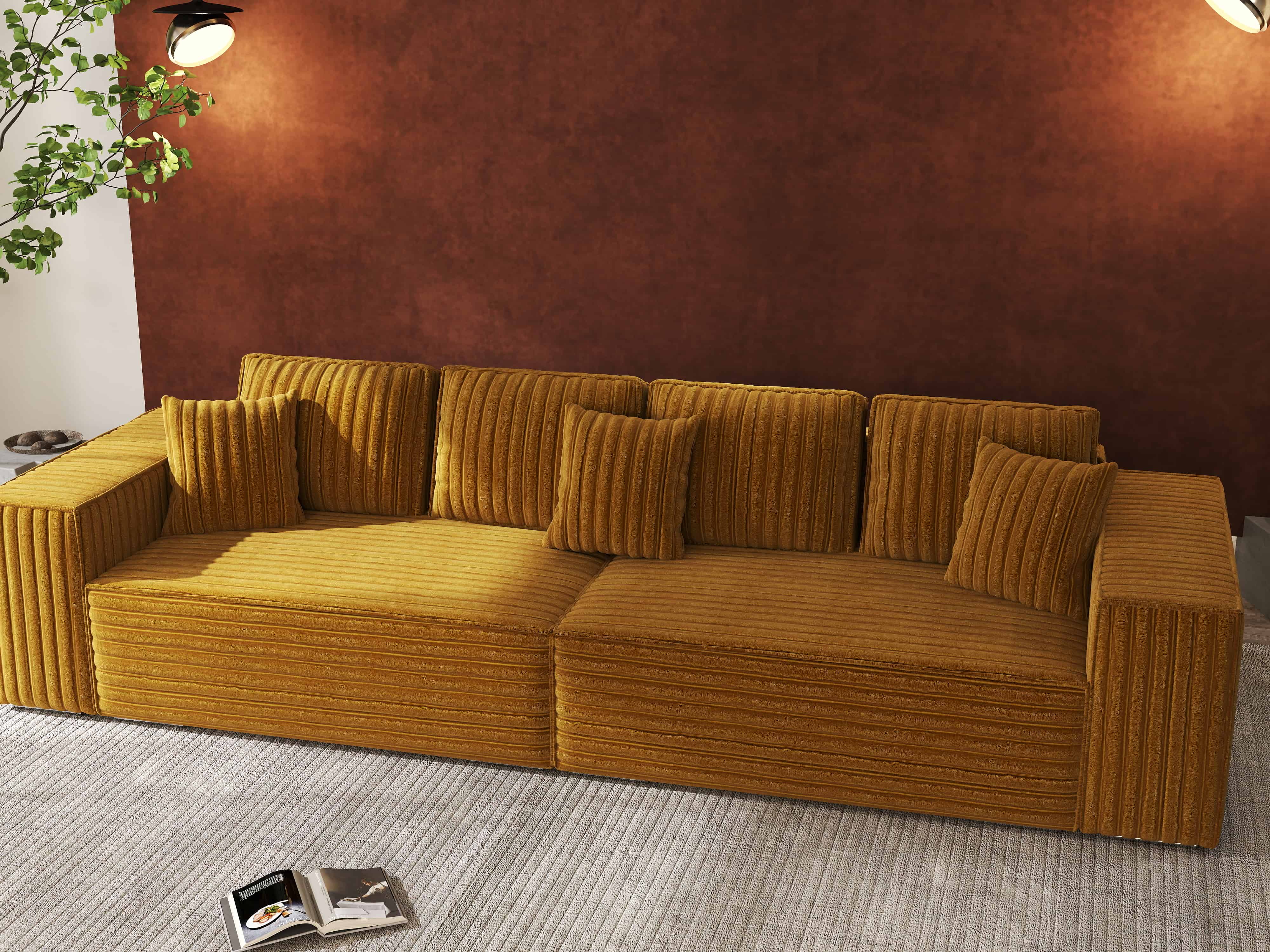 Canapea extensibilă dumonde cu ladă de depozitare si sezut confortabil din spuma HR, Dream Ambience Mustar 310x100 cm Fabrica