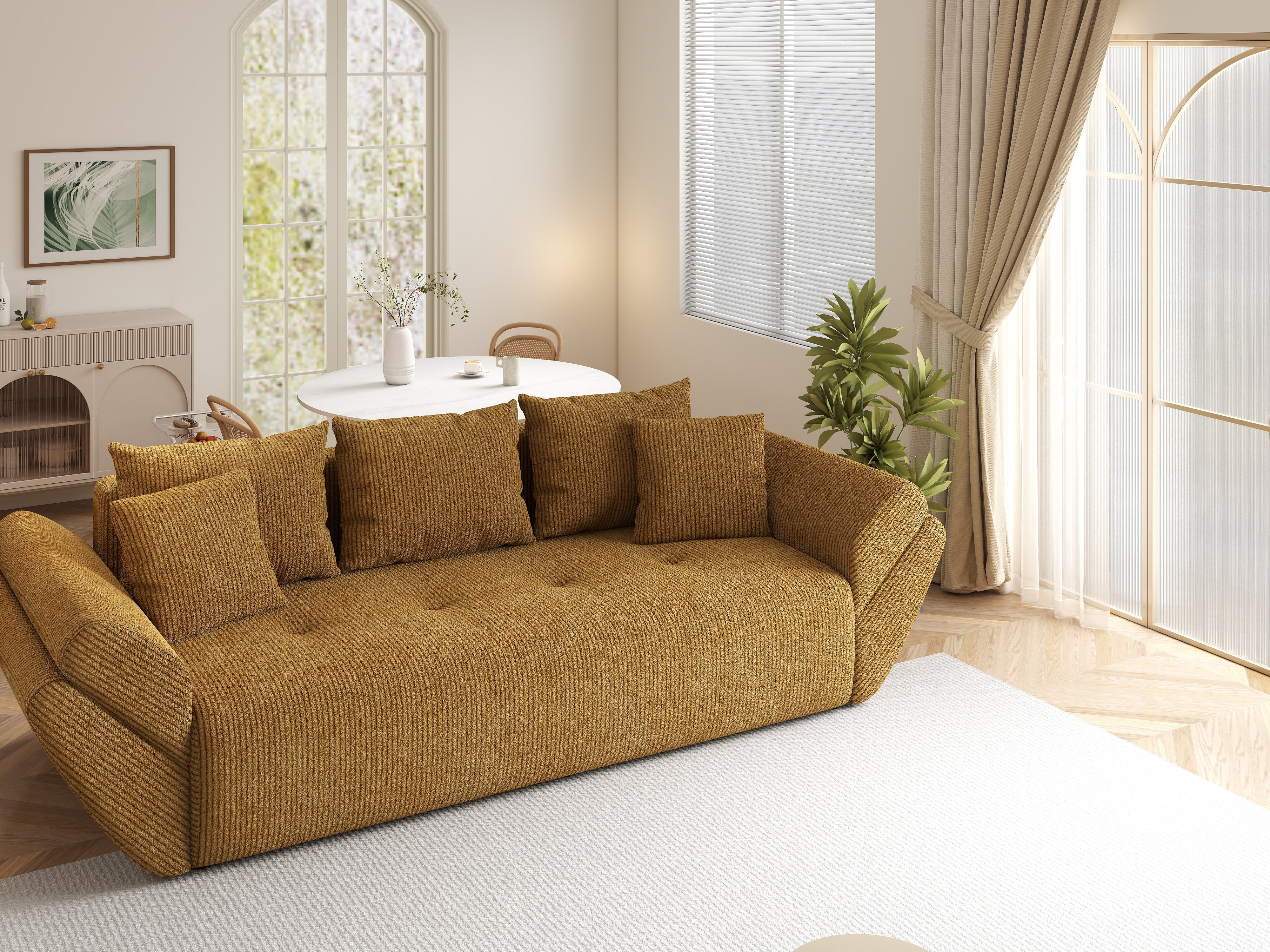 Canapea extensibilă dumonde cu ladă de depozitare si sezut confortabil din spuma HR, Berlin Zoom Mustar 250x100 cm Fabrica