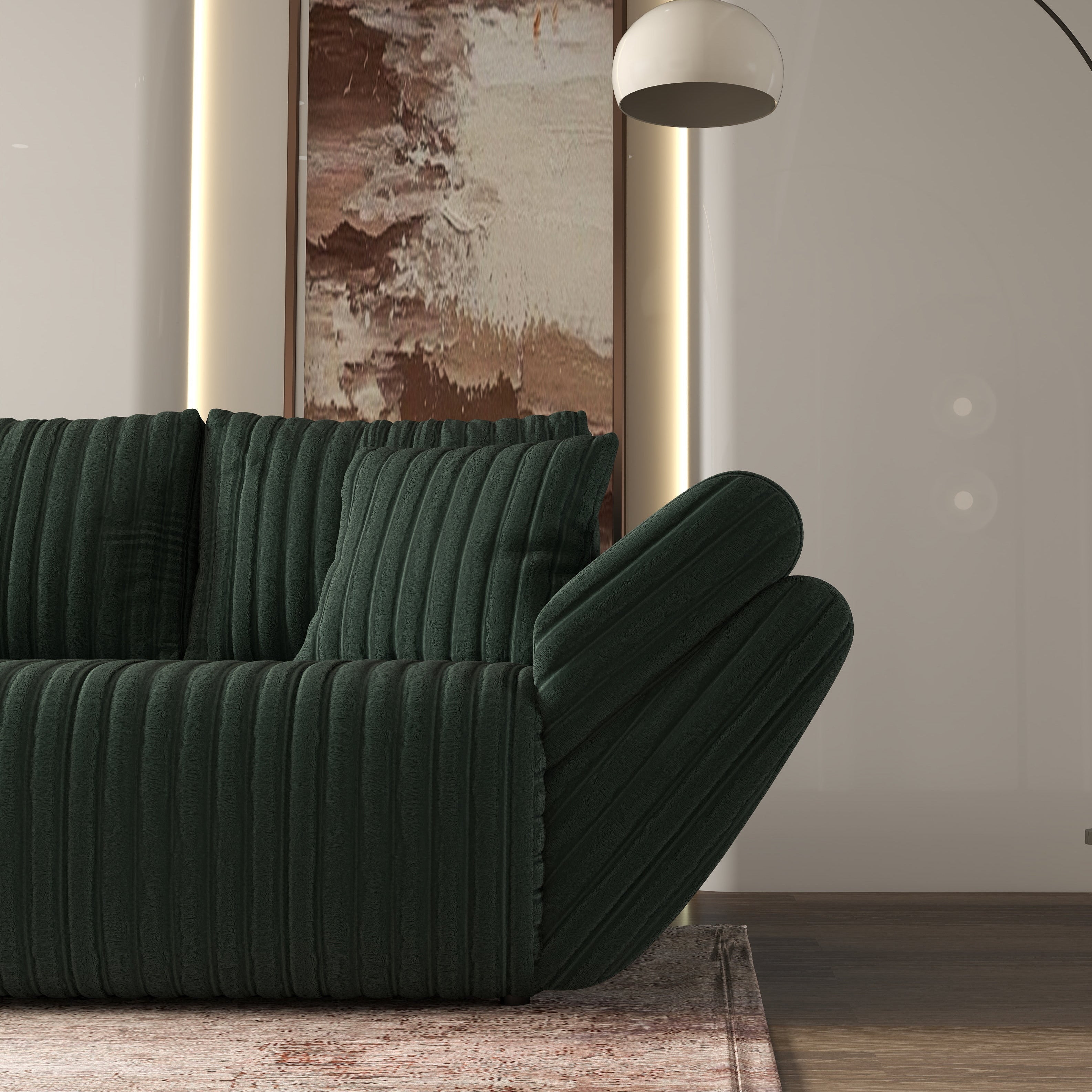Canapea extensibilă dumonde cu ladă de depozitare si sezut confortabil din spuma HR, Berlin Ambience Green 300x100 cm Fabrica