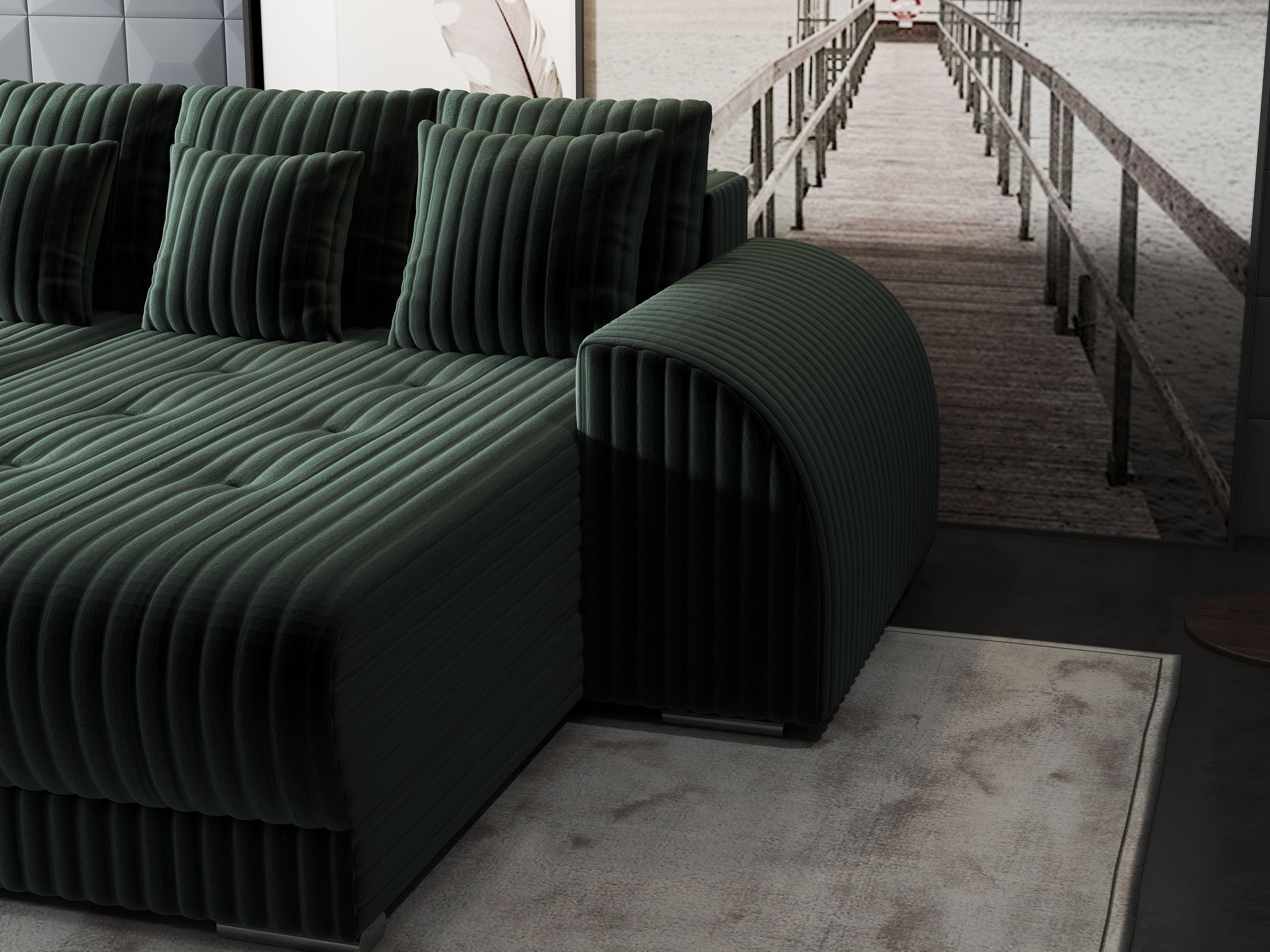 Colțar extensibil dumonde cu ladă de depozitare si sezut confortabil din spuma HR, Verona Ambience Verde II 290x185 cm Fabrica