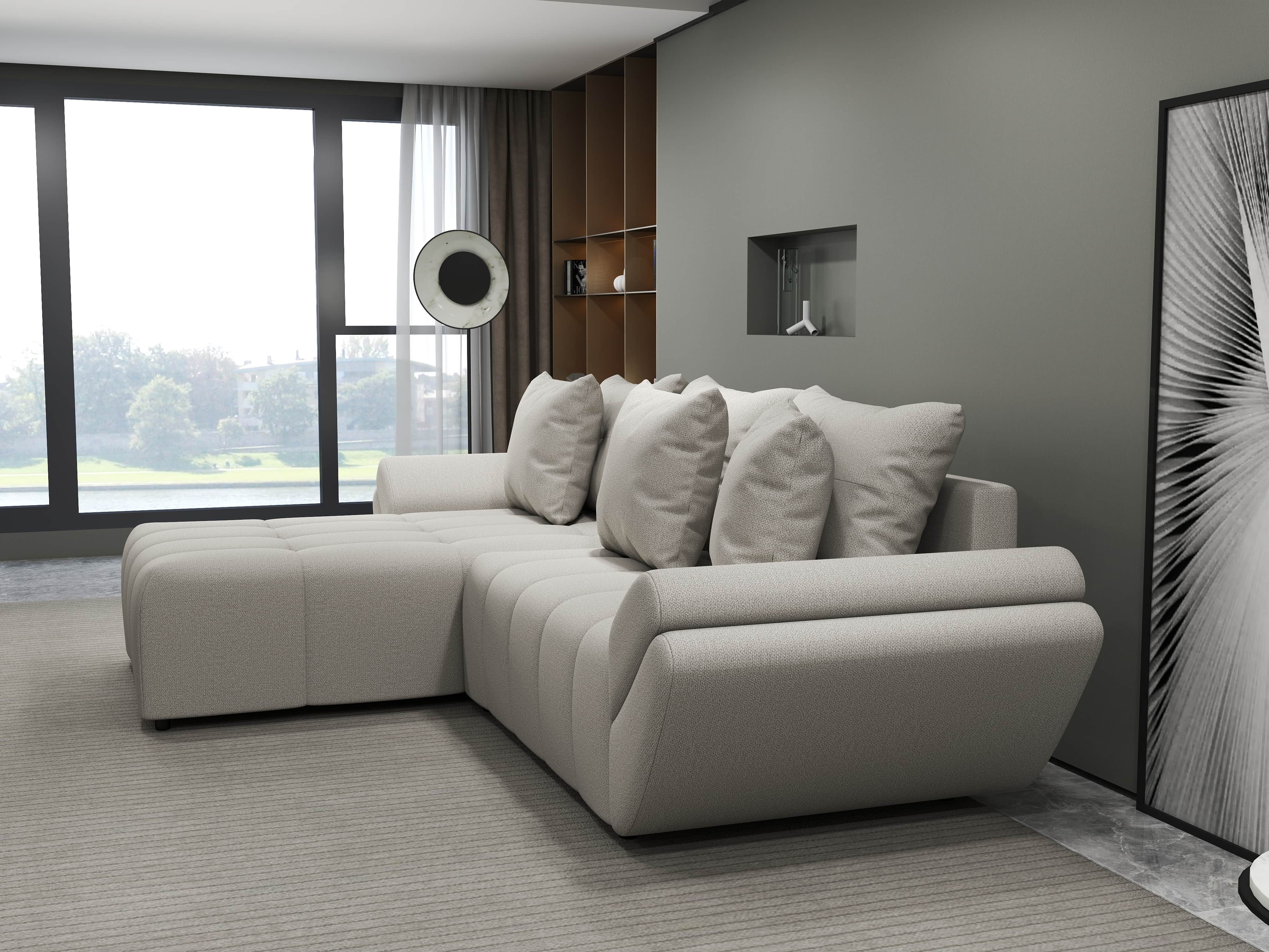 Colțar extensibil dumonde cu ladă de depozitare si sezut confortabil din spuma HR, Berlin Enjoy Bej 280x185 cm Fabrica