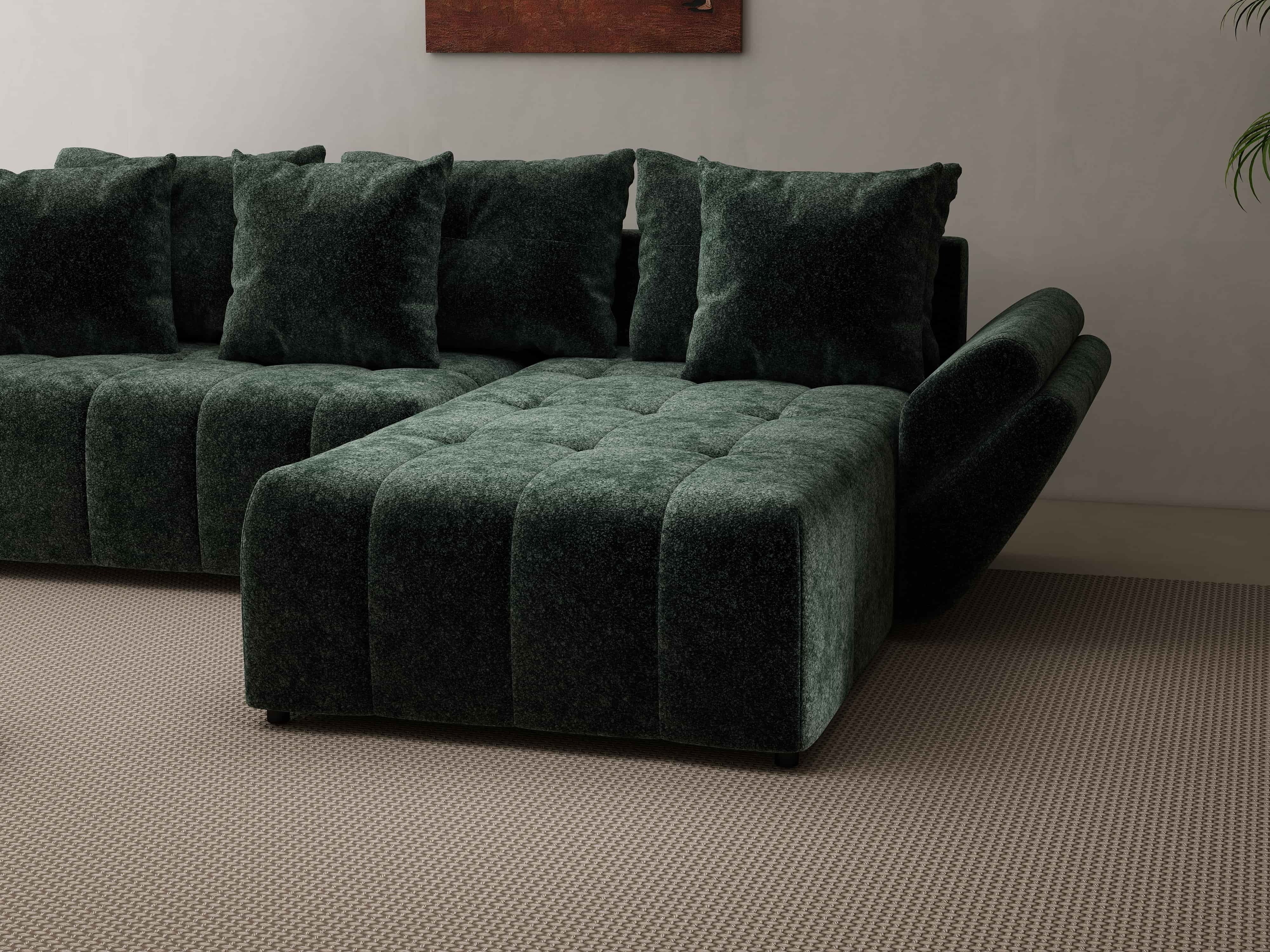 Colțar extensibil dumonde cu ladă de depozitare si sezut confortabil din spuma HR, Berlin Euphoria Verde 280x185 cm II Fabrica