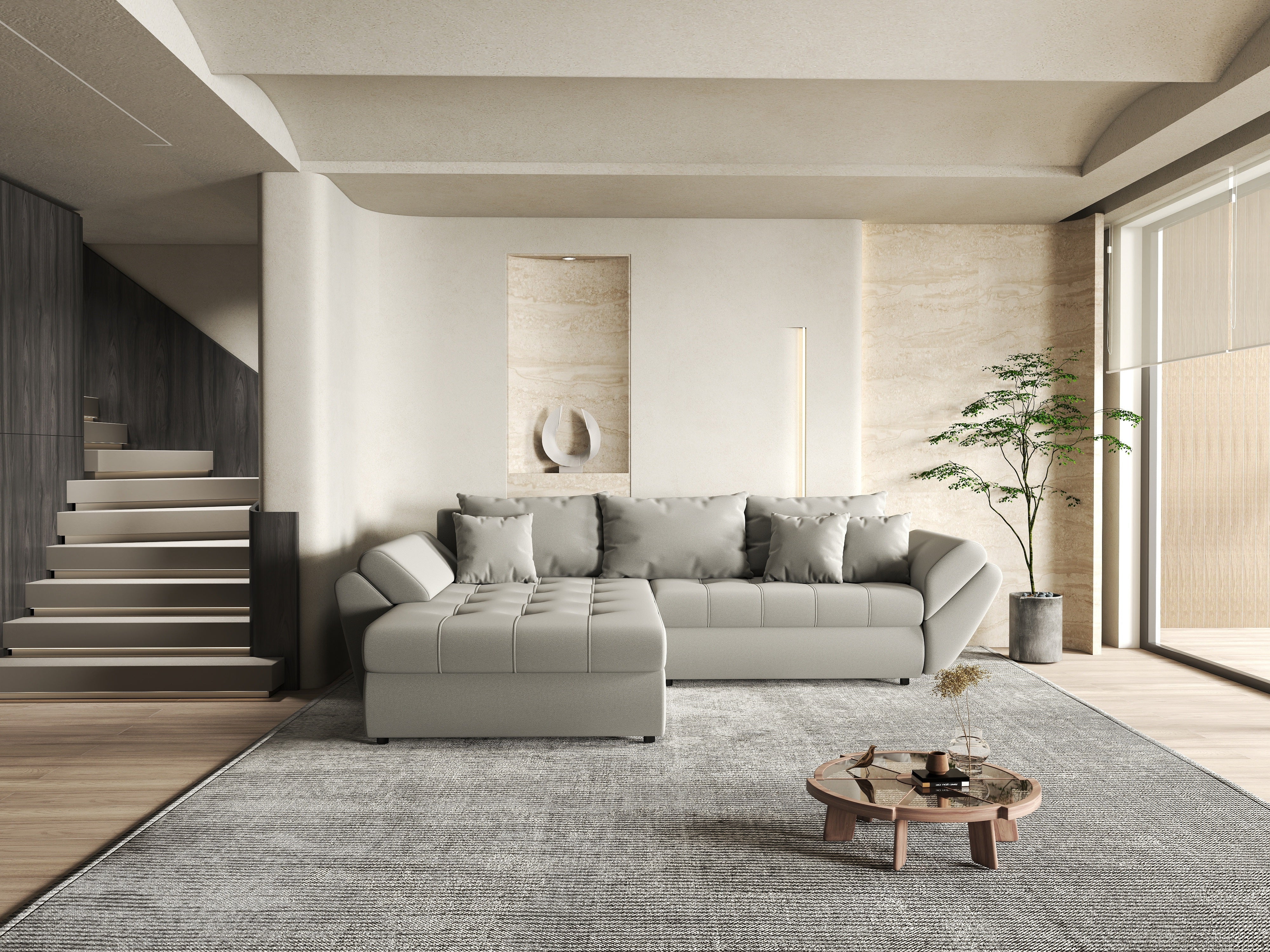 Colțar extensibil dumonde cu ladă de depozitare si sezut confortabil din spuma HR, Loana Royal Grey 270x185 cm Fabrica