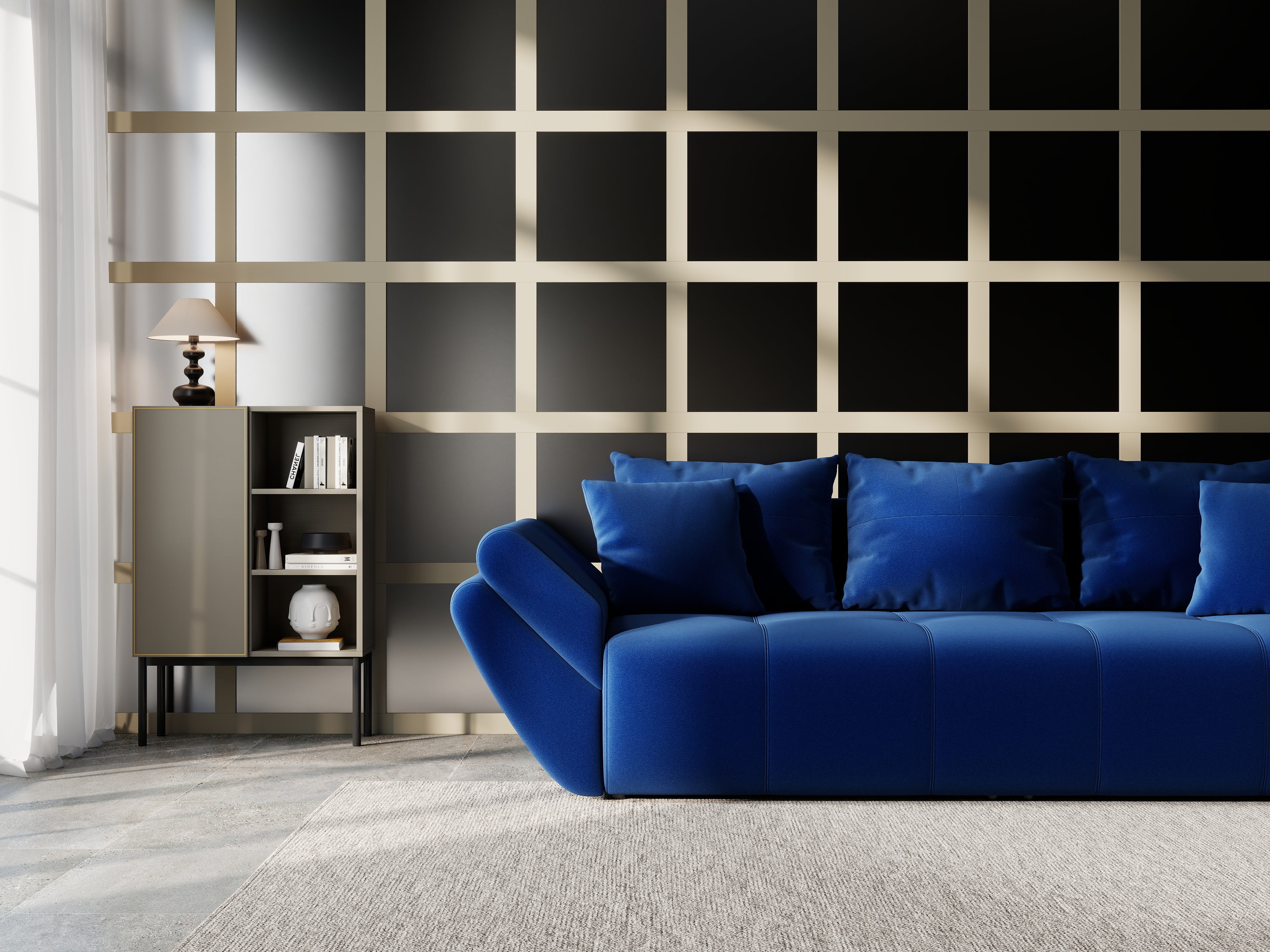 Canapea extensibilă dumonde cu ladă de depozitare si sezut confortabil din spuma HR, Berlin Royal Blue 250x100 cm Fabrica