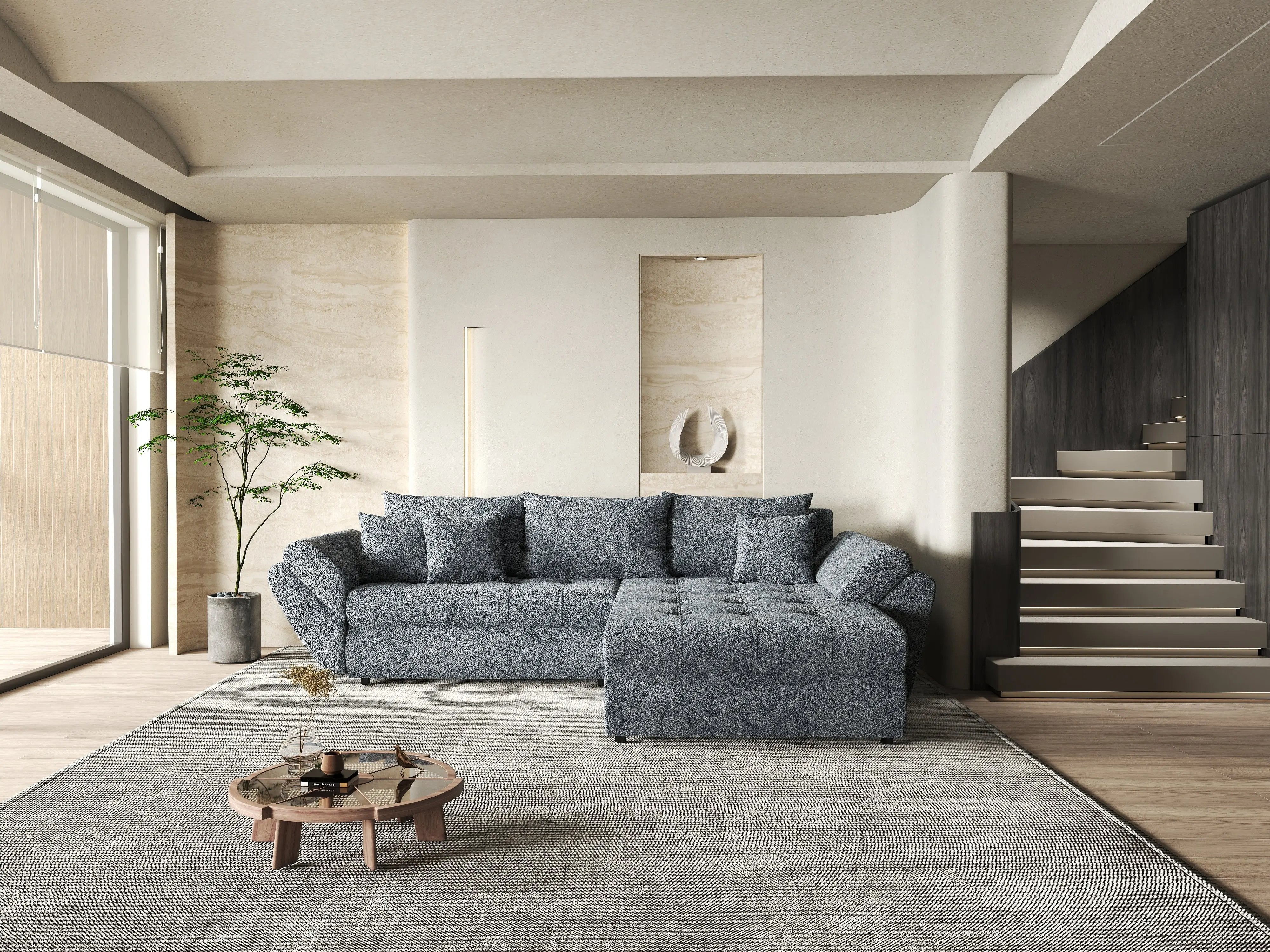 Colțar extensibil dumonde cu ladă de depozitare si sezut confortabil din spuma HR, Loana Euphoria Graphit II 270x185 cm Fabrica