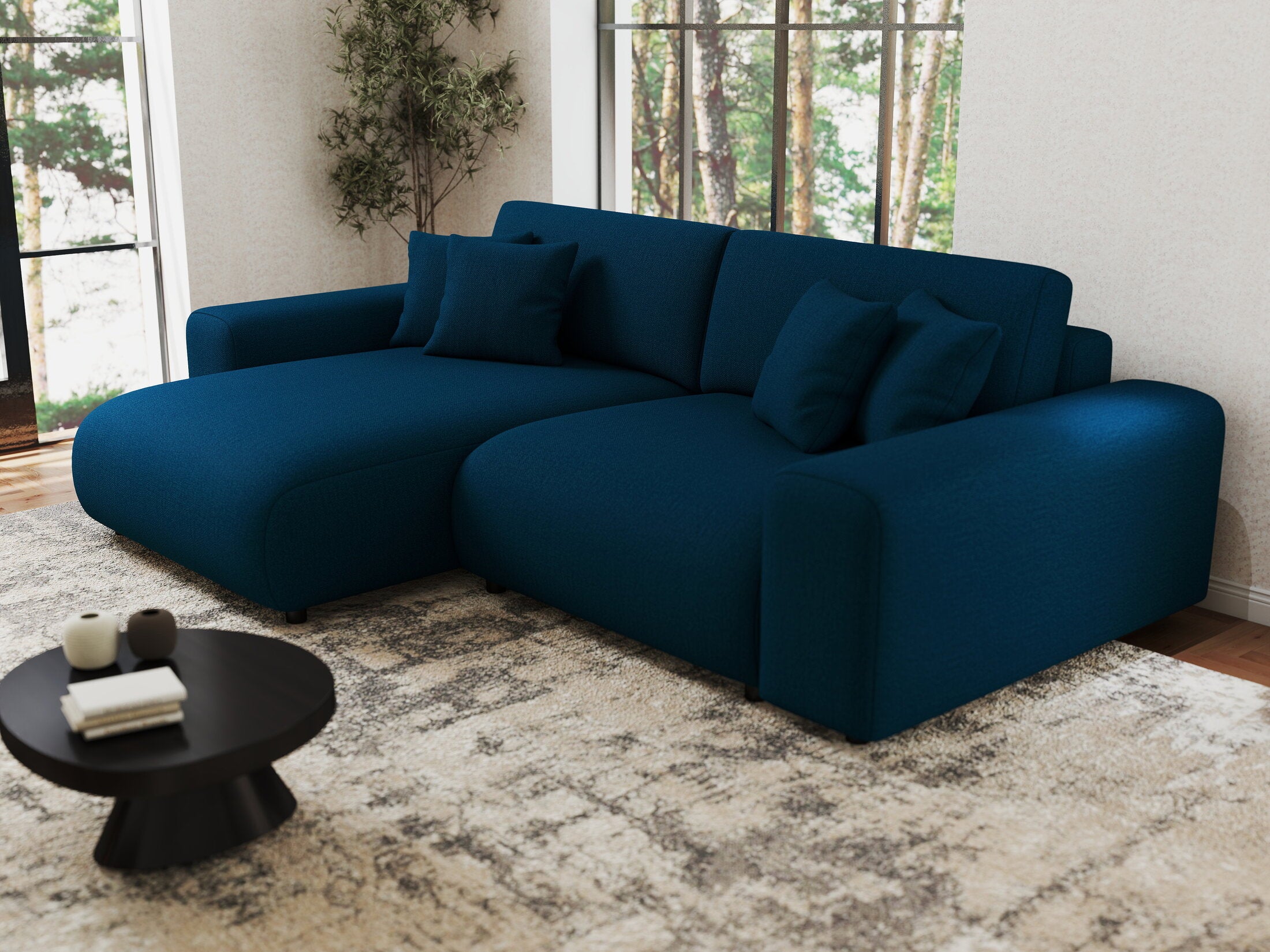 Colțar extensibil dumonde cu ladă de depozitare si sezut confortabil din spuma HR, Sarina Enjoy Verde Petrol 255x168 cm