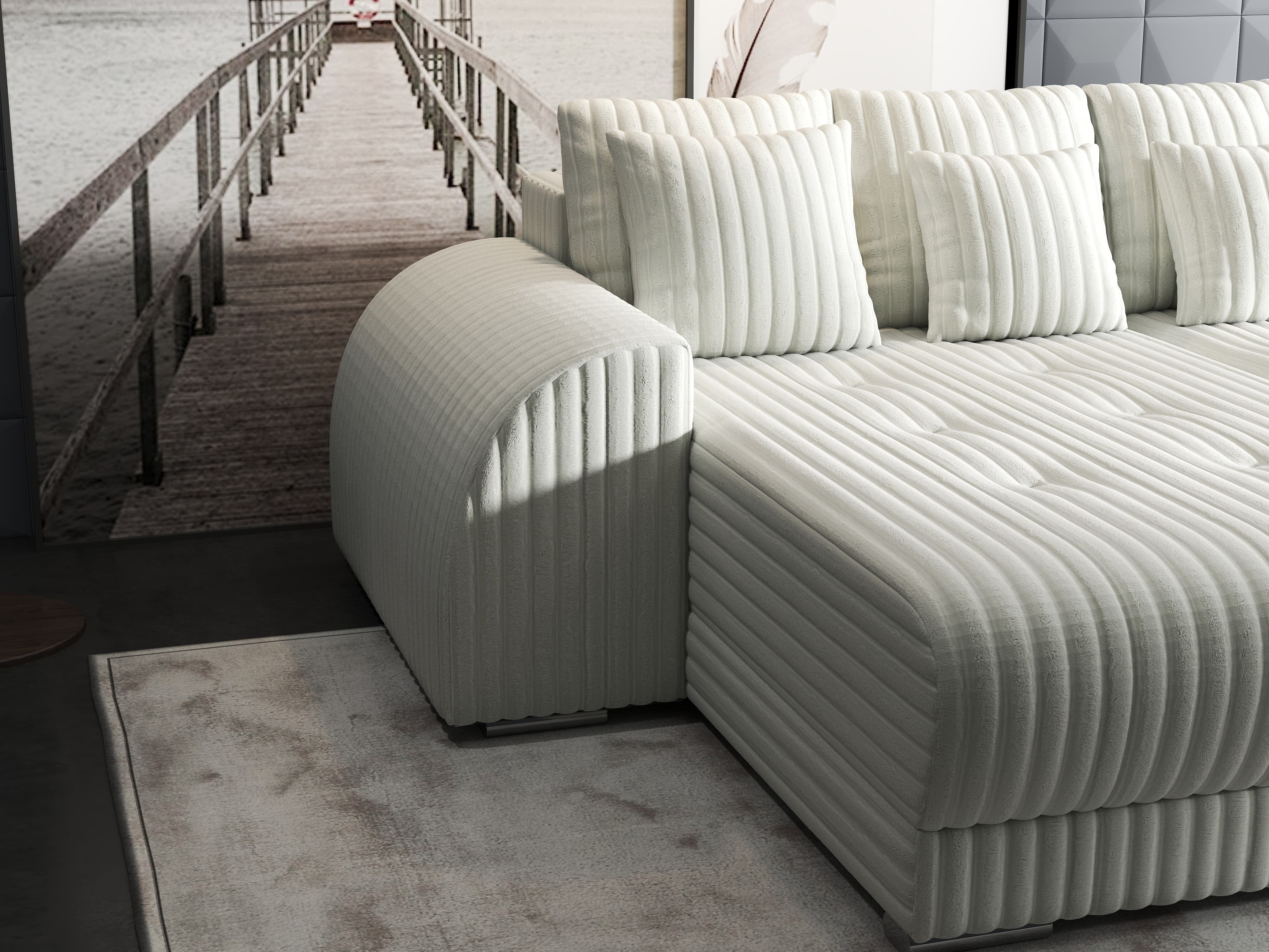 Colțar extensibil dumonde cu ladă de depozitare si sezut confortabil din spuma HR, Verona Ambience Ivory 290x185 cm Fabrica