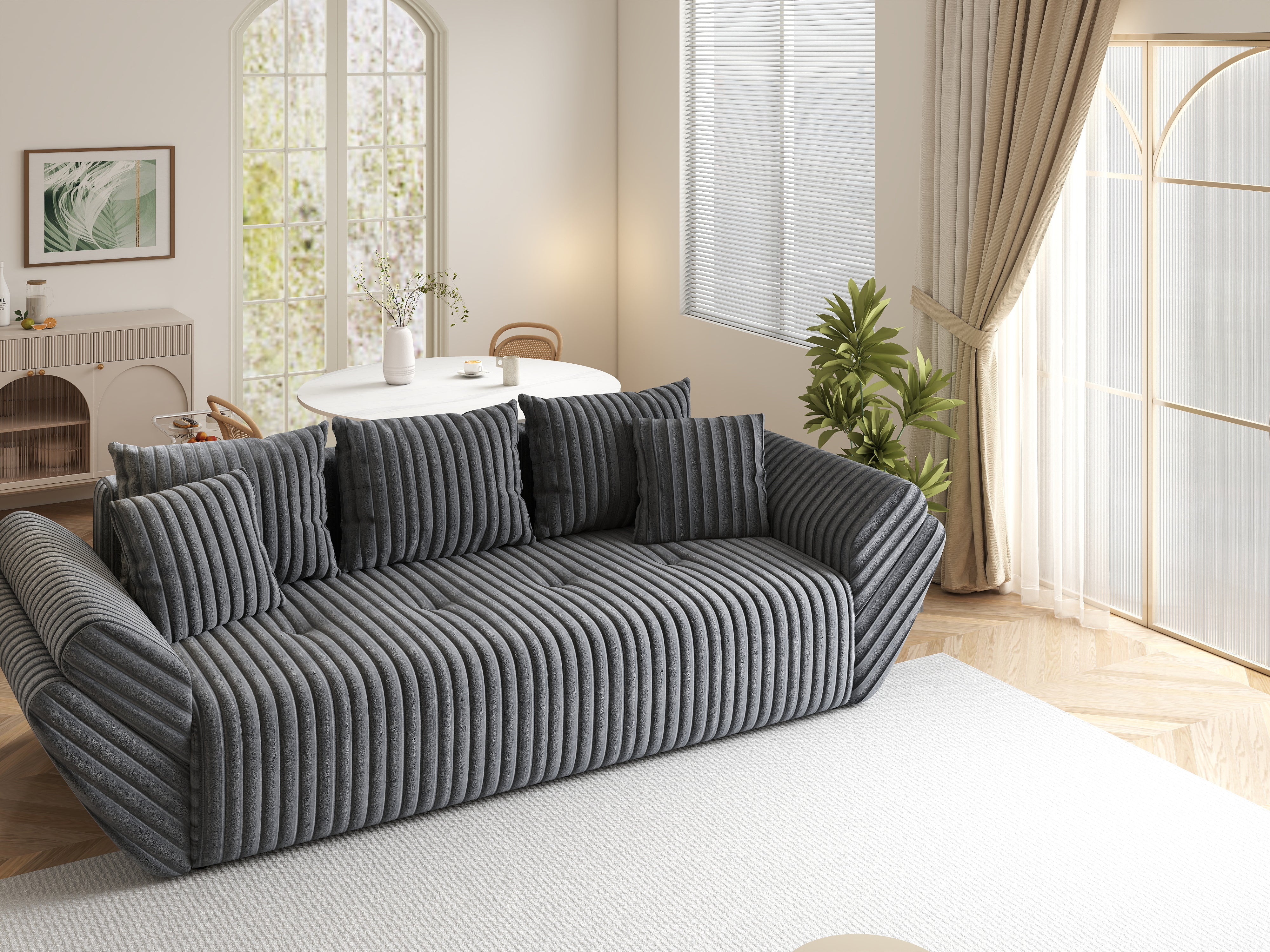 Canapea extensibilă dumonde cu ladă de depozitare si sezut confortabil din spuma HR, Berlin Ambience Grey 250x100 cm Fabrica