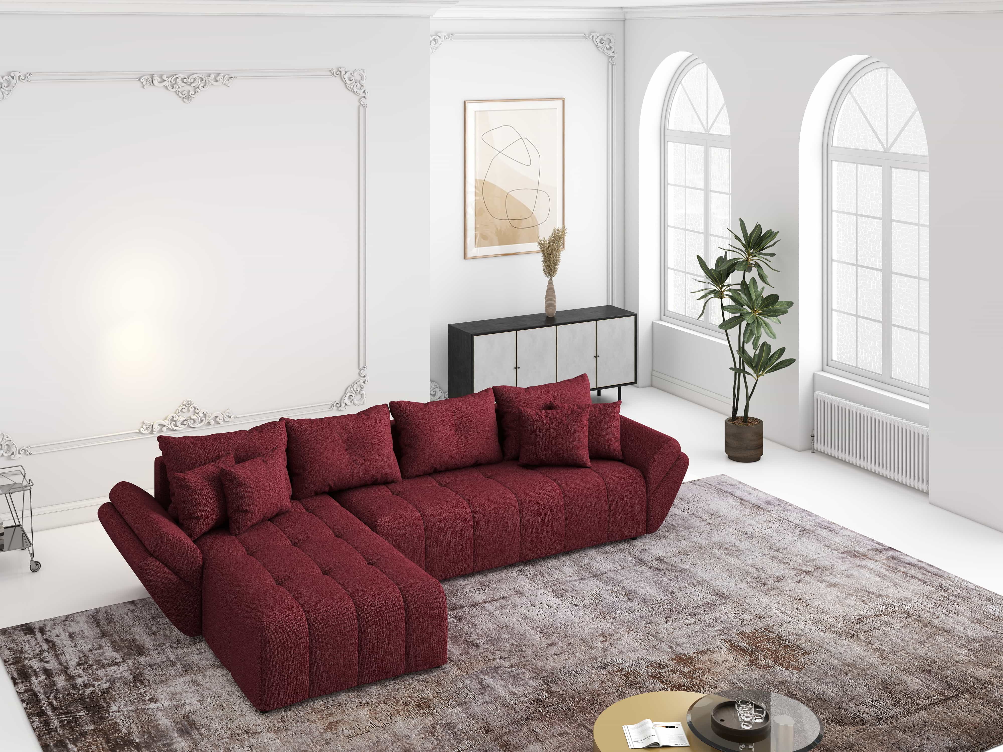 Colțar extensibil dumonde cu ladă de depozitare si sezut confortabil din spuma HR, Berlin XL Enjoy Red 350x185 cm Fabrica
