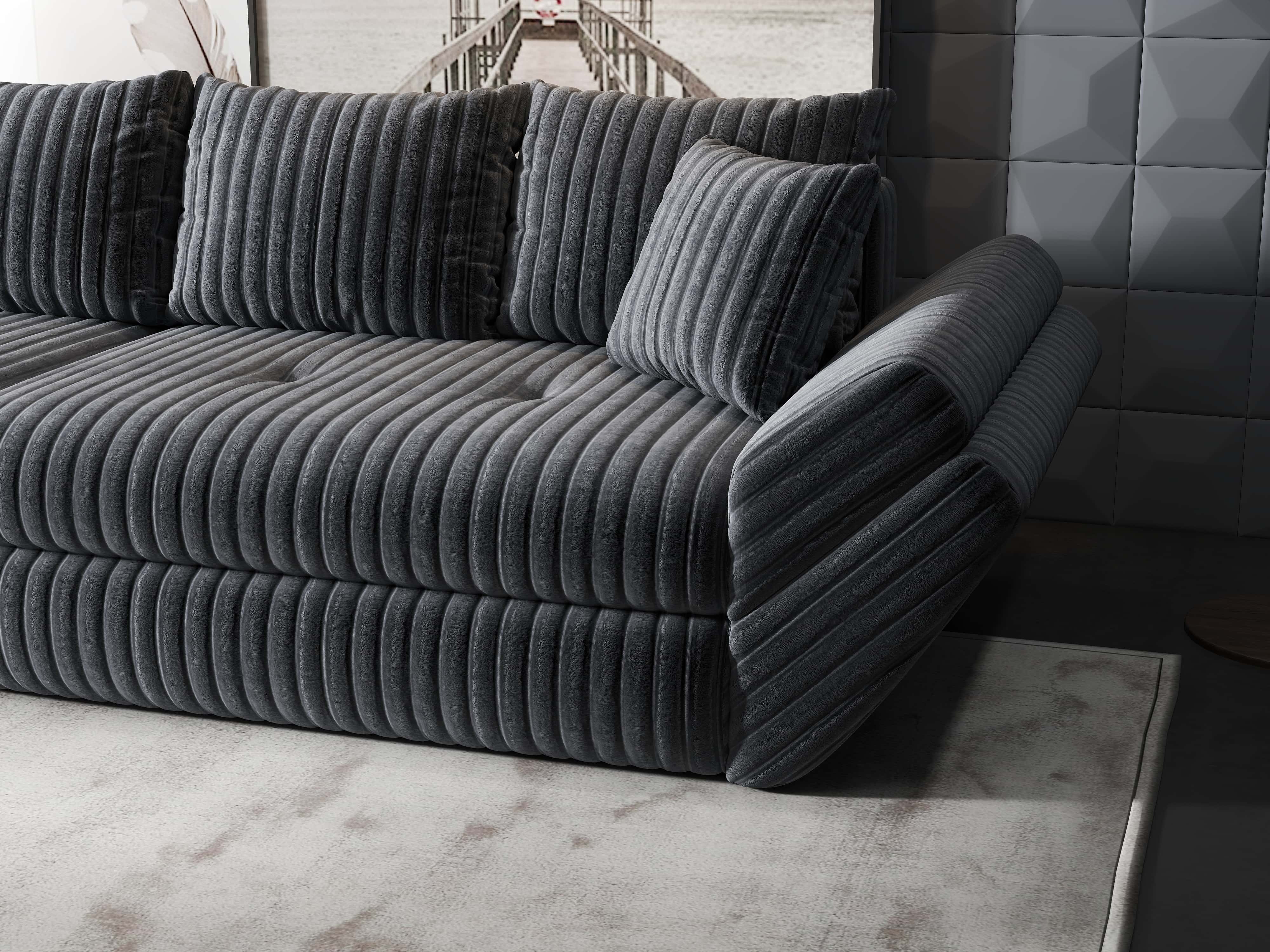 Canapea extensibilă dumonde cu ladă de depozitare si sezut confortabil din spuma HR, Loana Ambience Gri 300x100 cm Fabrica