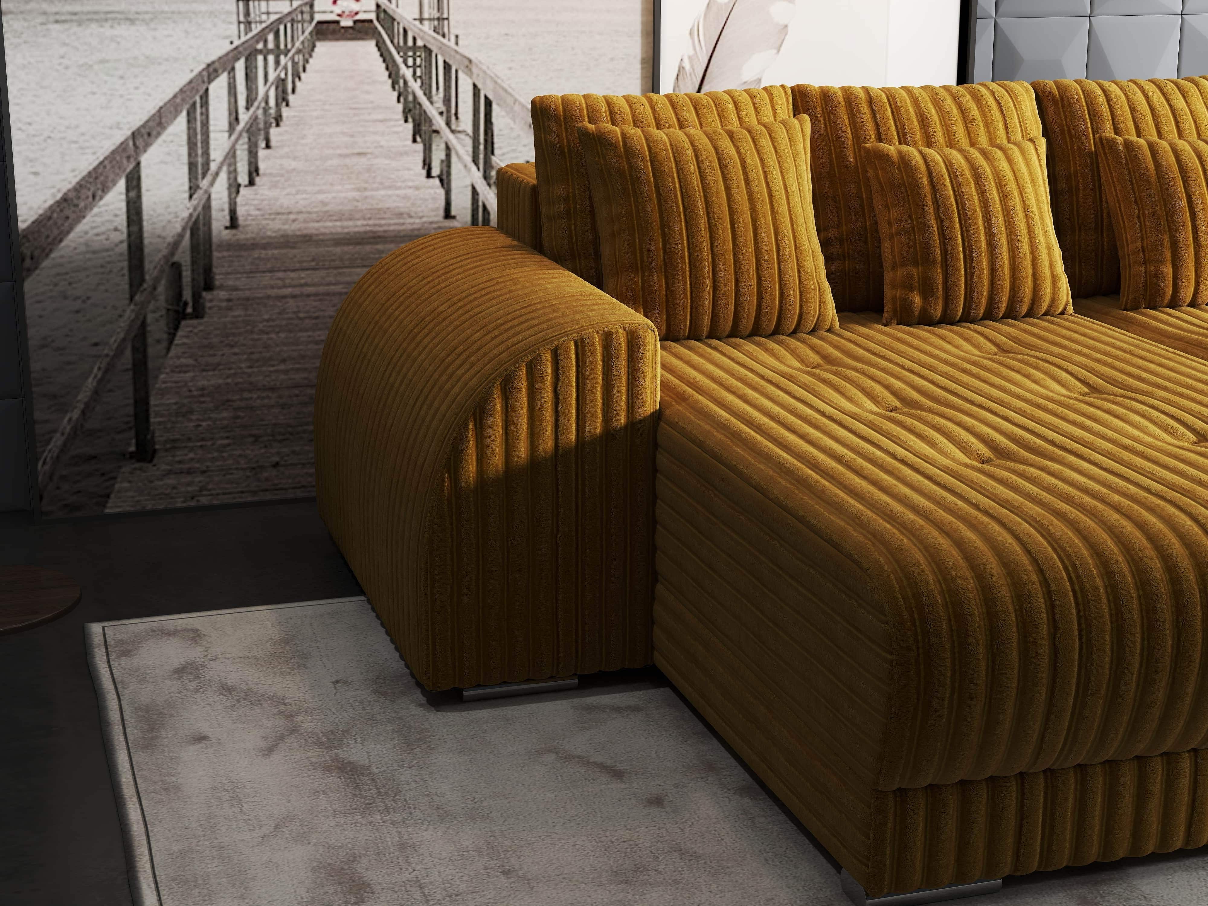 Colțar extensibil dumonde cu ladă de depozitare si sezut confortabil din spuma HR, Verona Ambience Mustar 290x185 cm Fabrica