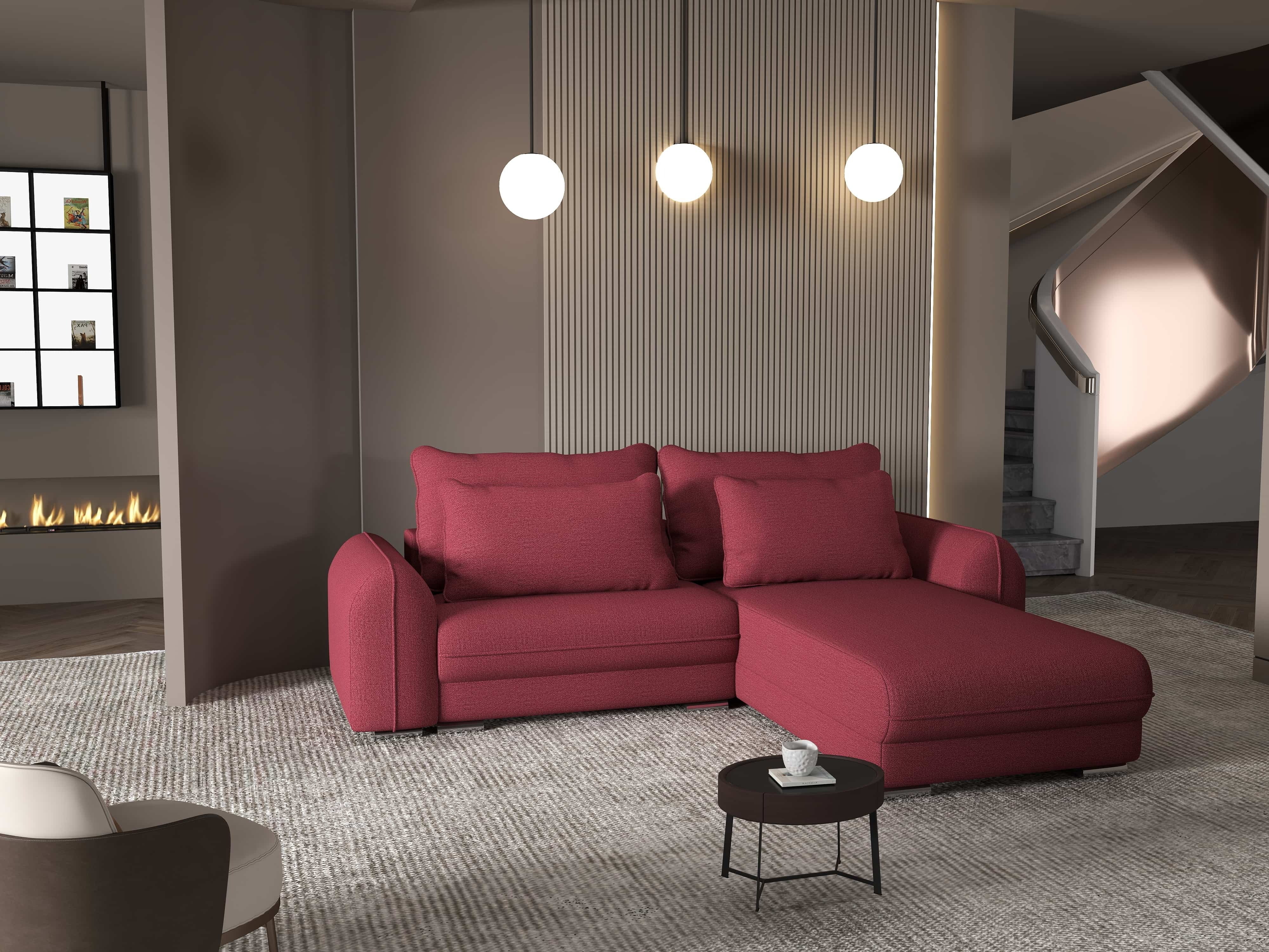 Colțar extensibil dumonde cu ladă de depozitare si sezut confortabil din spuma HR, Denver Enjoy Rosu 275x185 cm II Fabrica