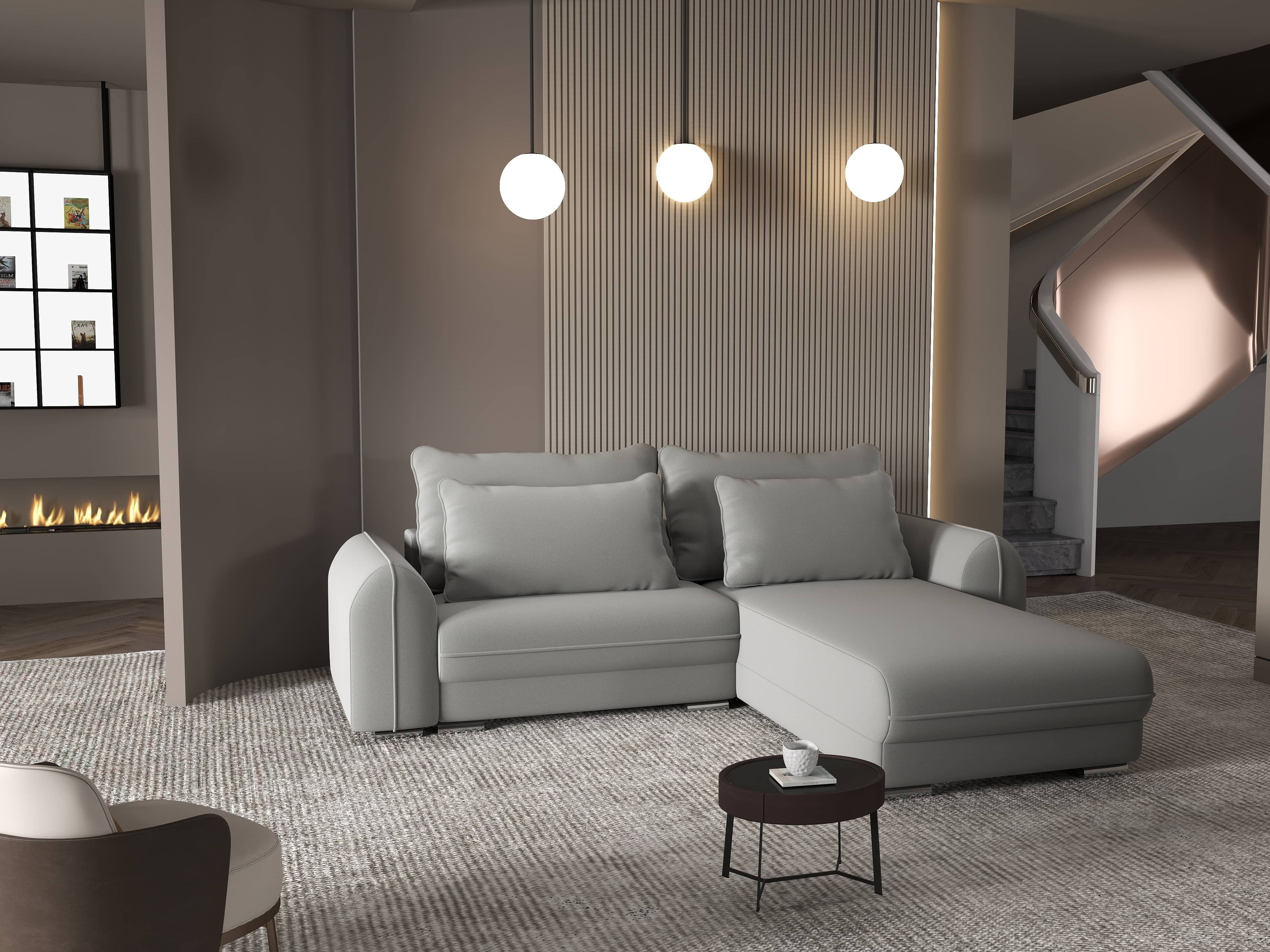 Colțar extensibil dumonde cu ladă de depozitare si sezut confortabil din spuma HR, Denver Royal Gri 275x185 cm II Fabrica