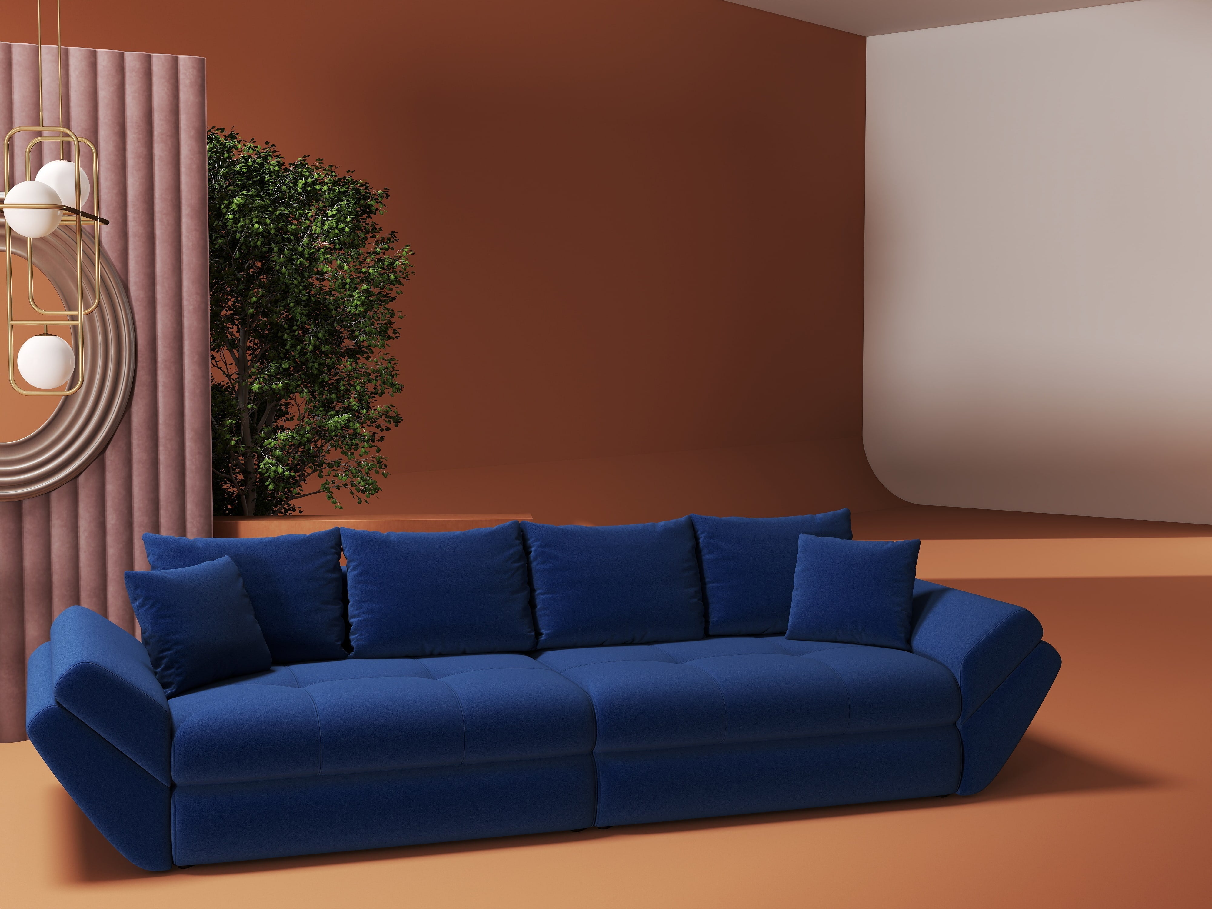 Canapea extensibilă dumonde cu ladă de depozitare si sezut confortabil din spuma HR, Loana Royal Albastru 300x100 cm Fabrica