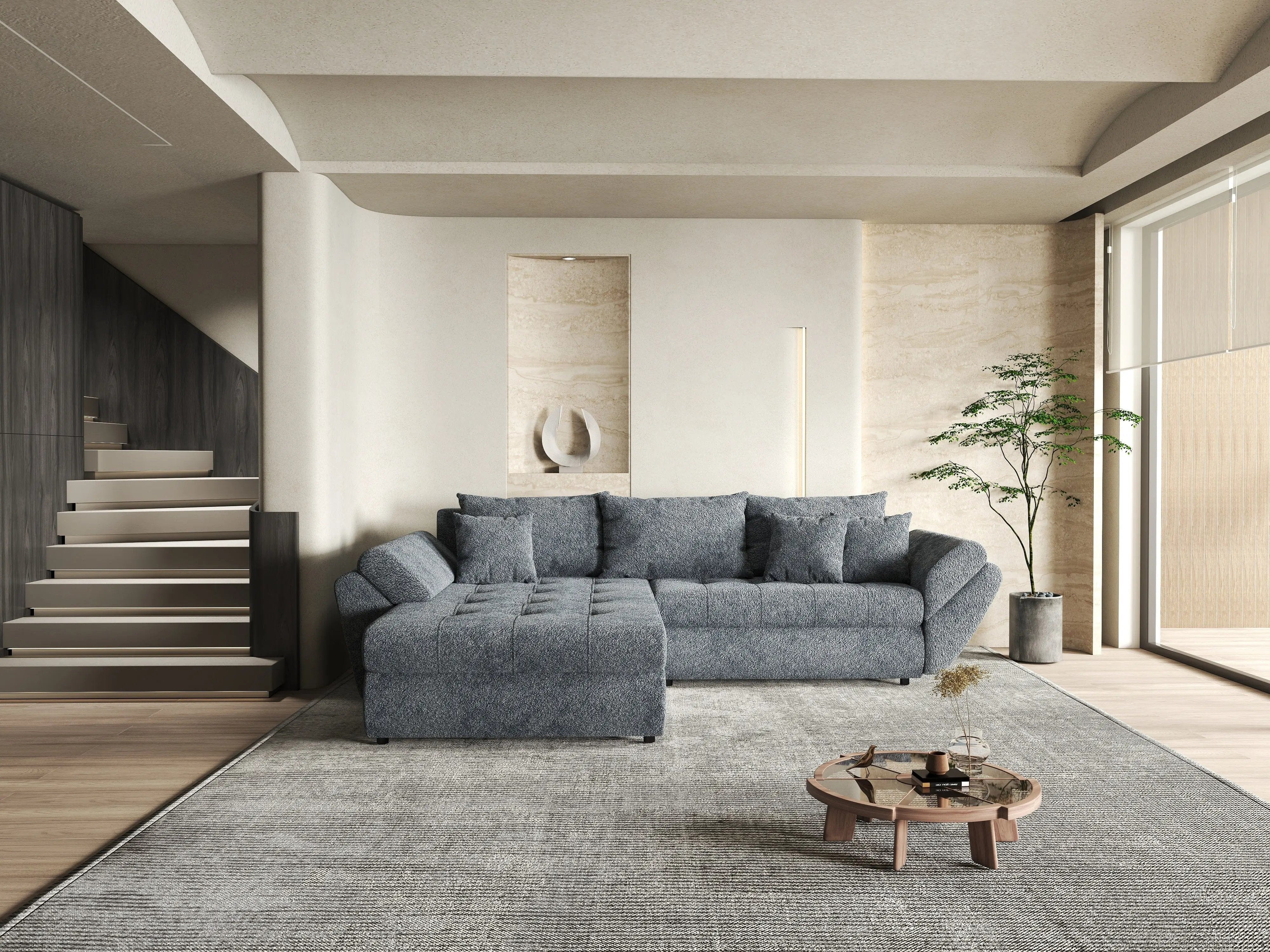 Colțar extensibil dumonde cu ladă de depozitare si sezut confortabil din spuma HR, Loana Euphoria Graphit 270x185 cm Fabrica