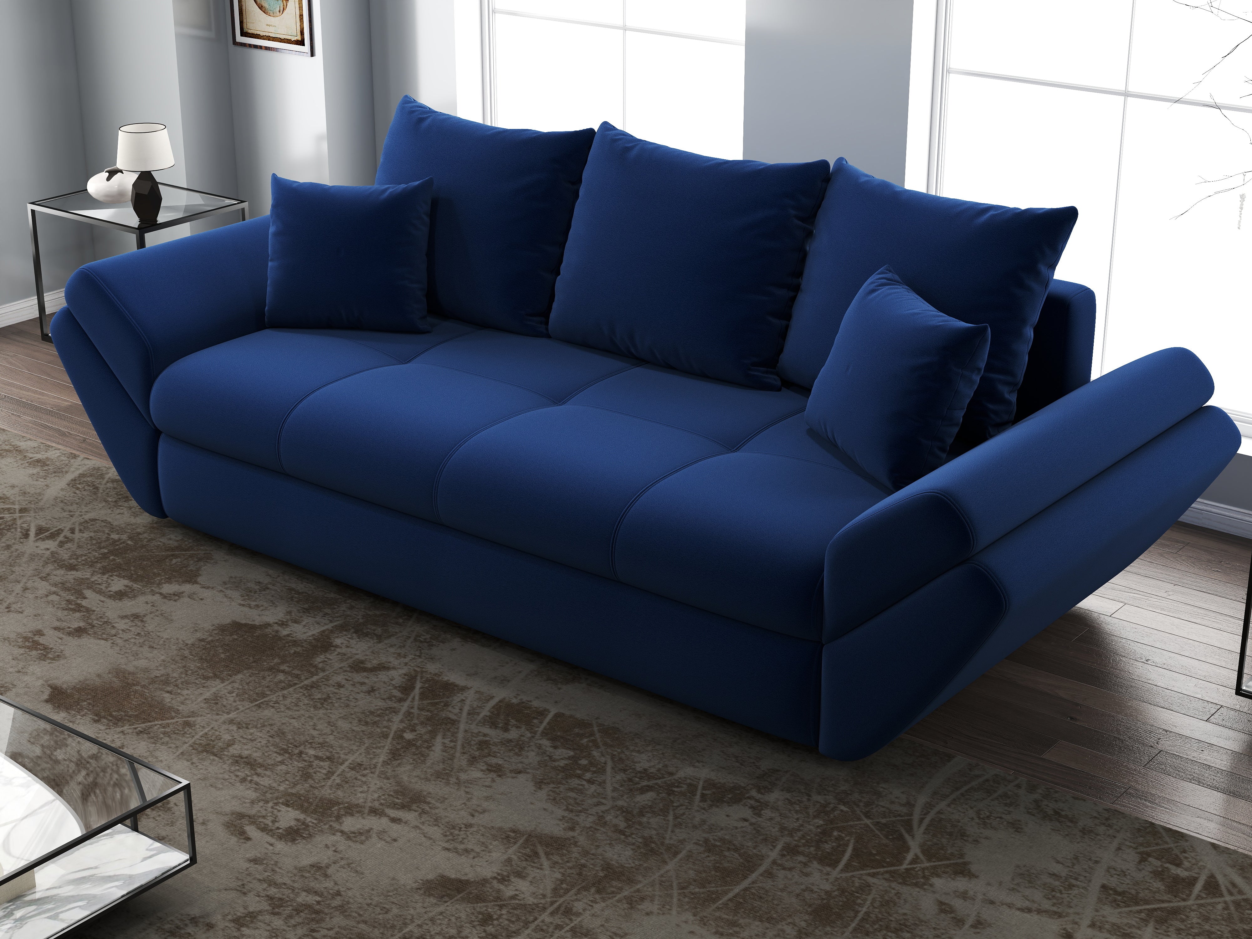 Canapea extensibilă dumonde cu ladă de depozitare si sezut confortabil din spuma HR, Loana Royal Blue 250x100 cm Fabrica