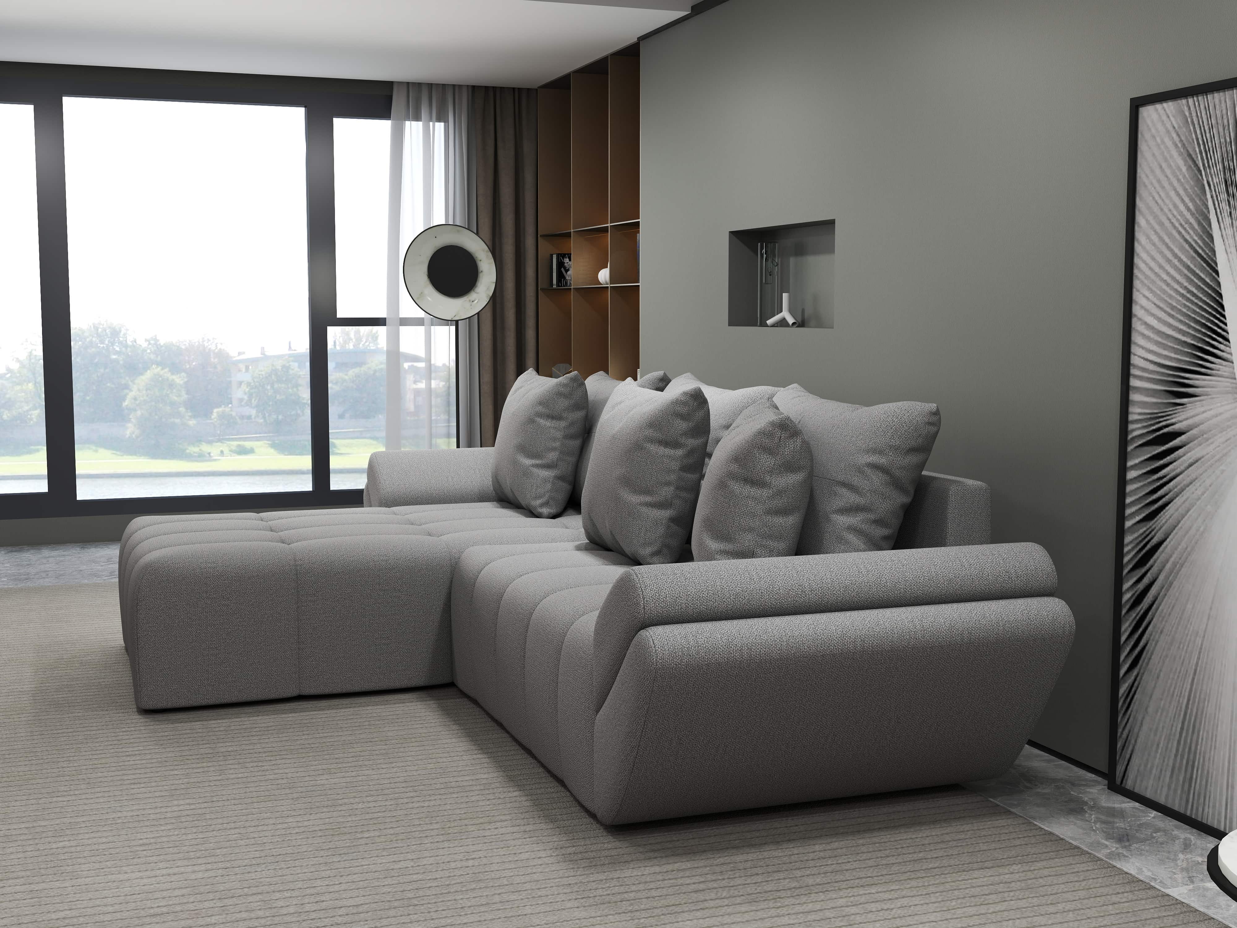 Colțar extensibil dumonde cu ladă de depozitare si sezut confortabil din spuma HR, Berlin Enjoy Gri 280x185 cm Fabrica