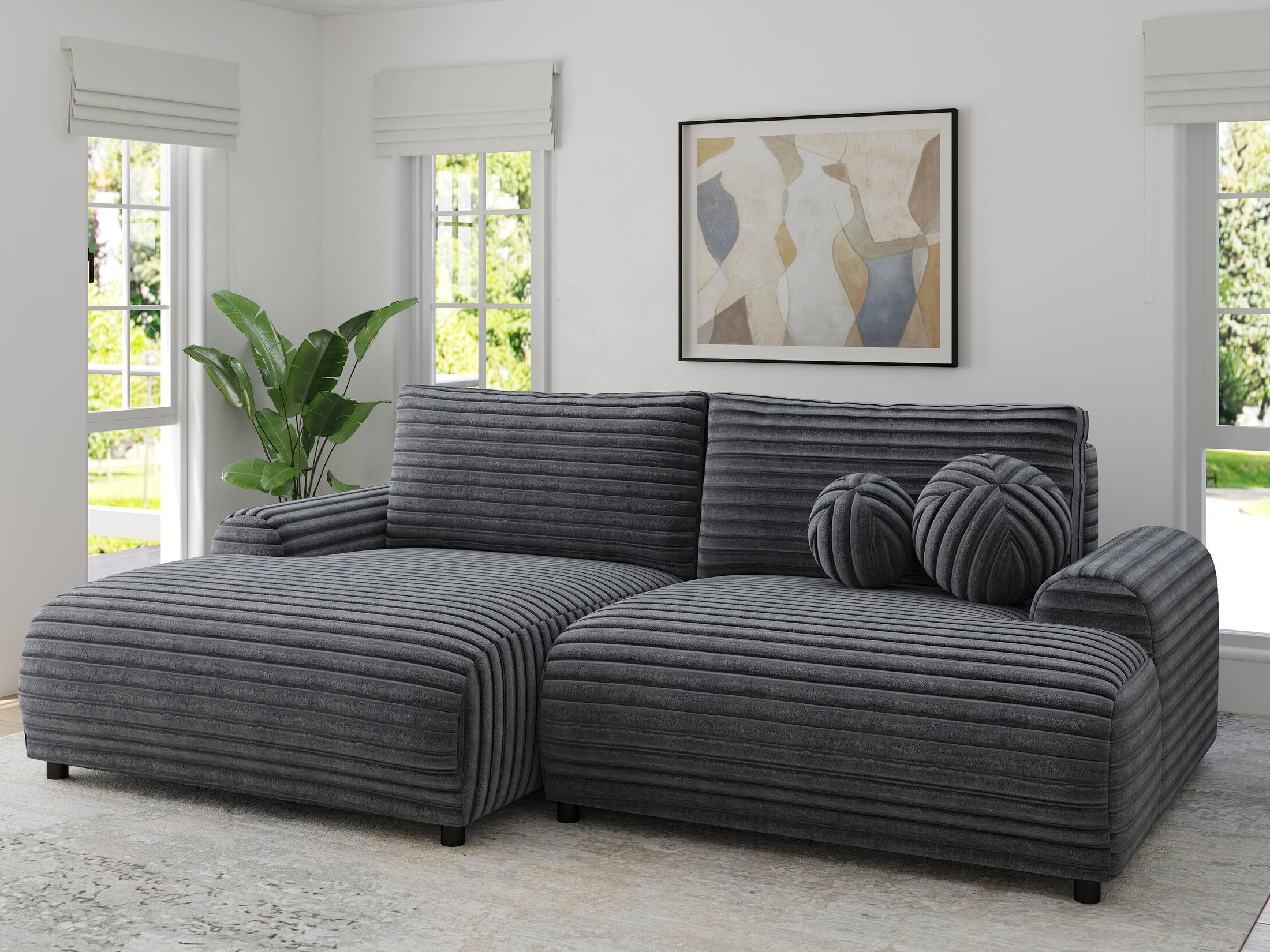 Colțar extensibil dumonde cu ladă de depozitare și șezut confortabil din spumă HR, Carlo Ambience Gri 240x145 cm