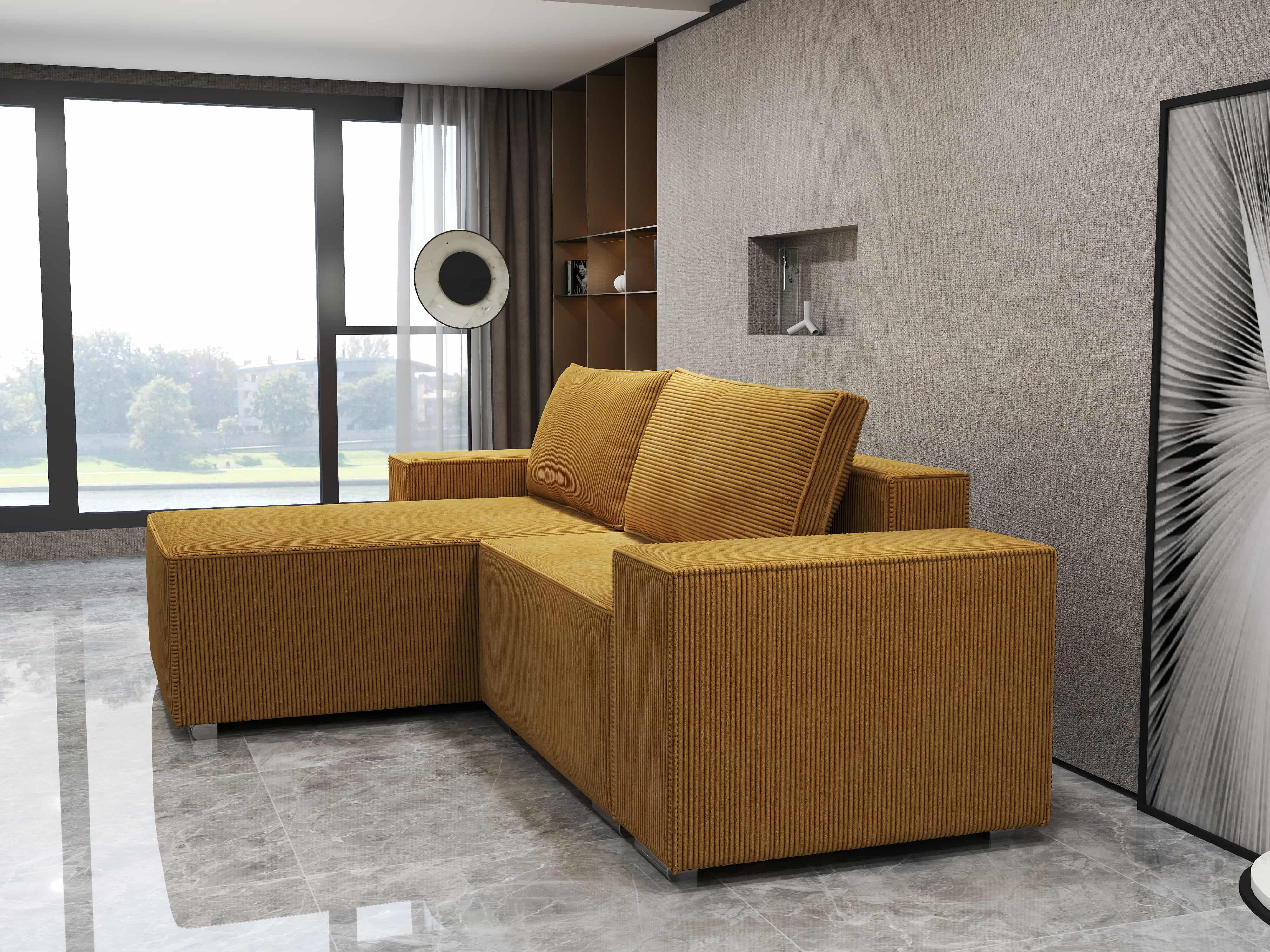 Colțar extensibil dumonde cu ladă de depozitare si sezut confortabil din spuma HR, Dream Zoom Mustar 290x185 cm Fabrica