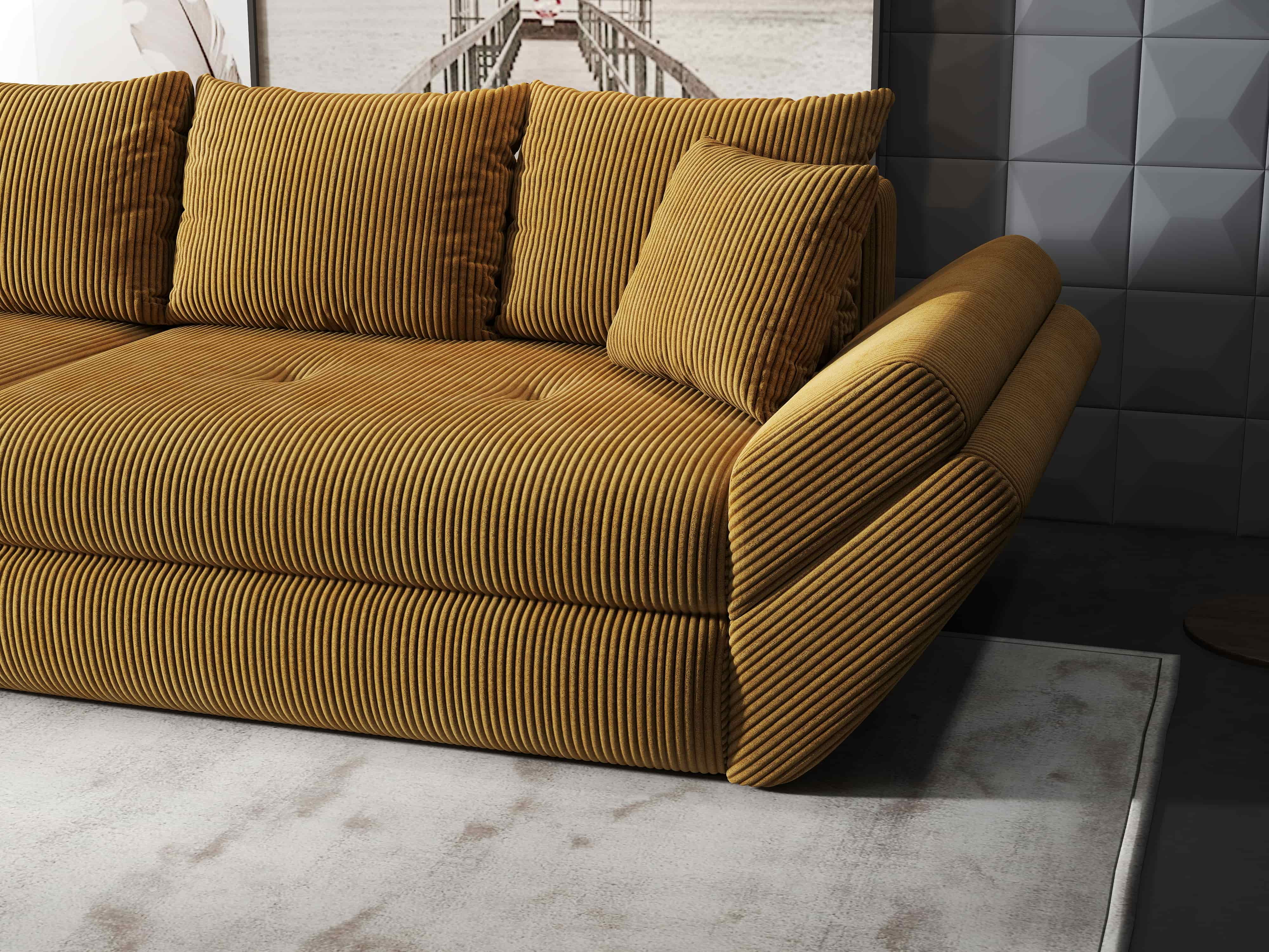 Canapea extensibilă dumonde cu ladă de depozitare si sezut confortabil din spuma HR, Loana Zoom Mustar 300x100 cm Fabrica