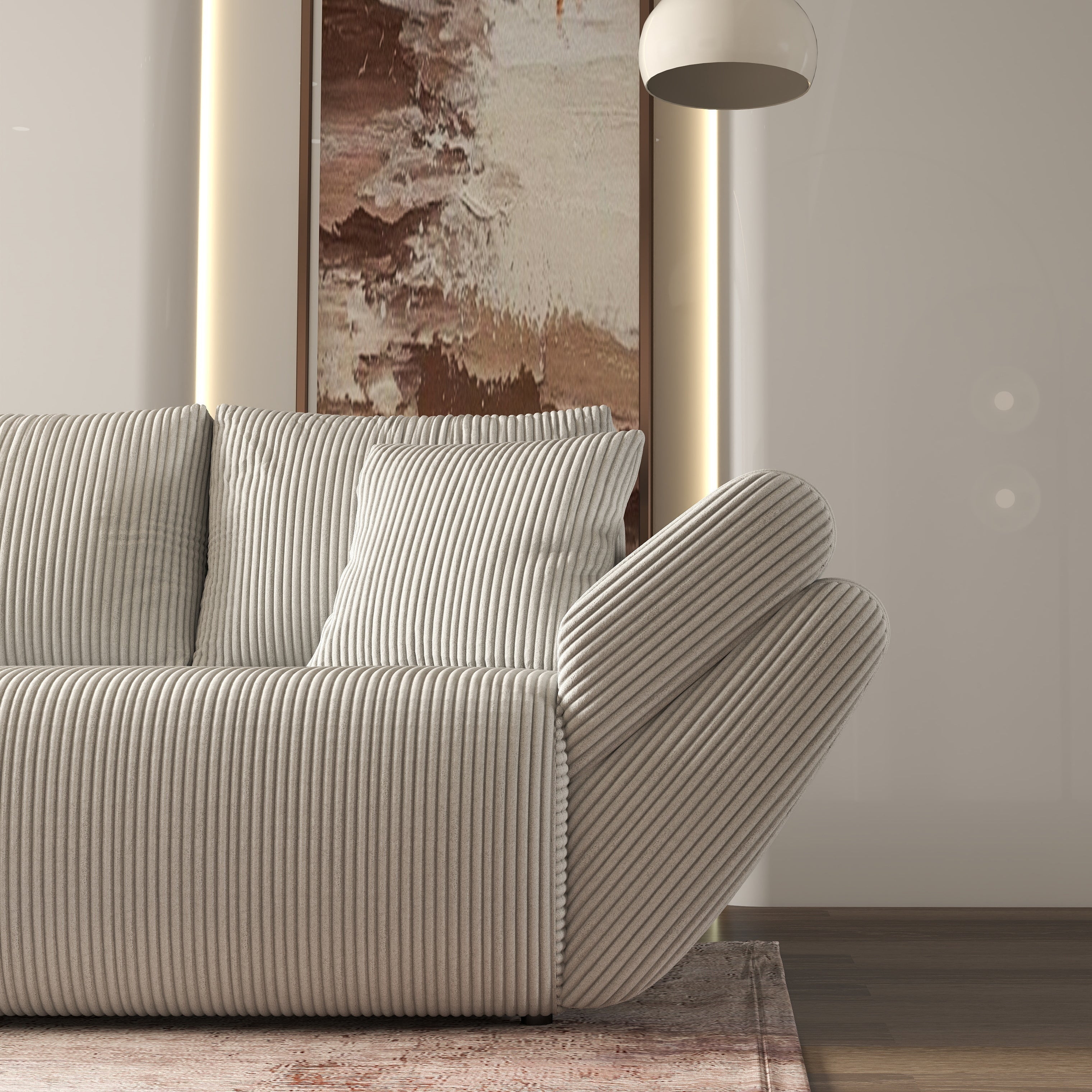 Canapea extensibilă dumonde cu ladă de depozitare si sezut confortabil din spuma HR, Berlin Zoom Cream 300x100 cm Fabrica