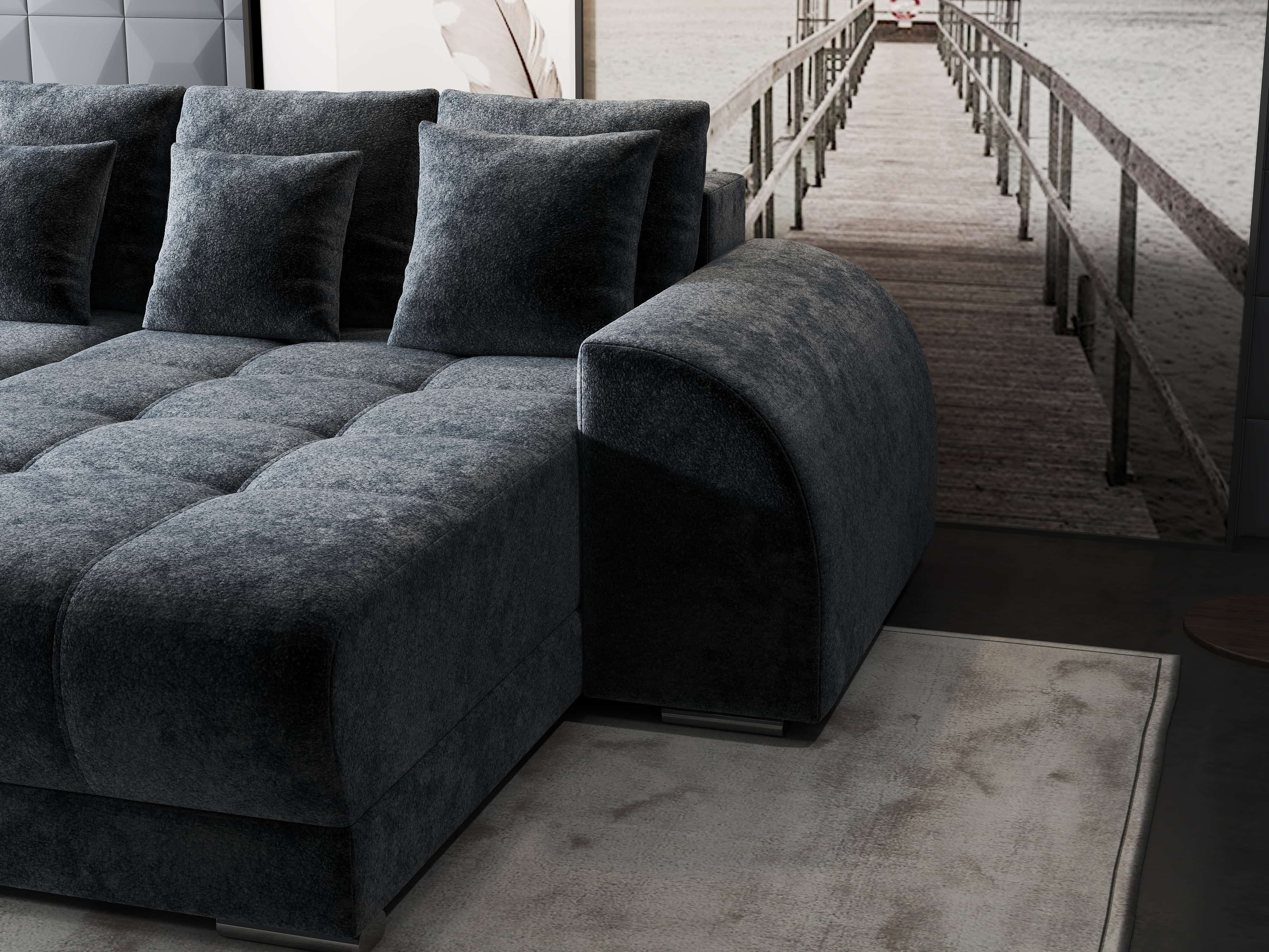 Colțar extensibil dumonde cu ladă de depozitare si sezut confortabil din spuma HR, Verona Euphoria Grafit II 290x185 cm Fabrica