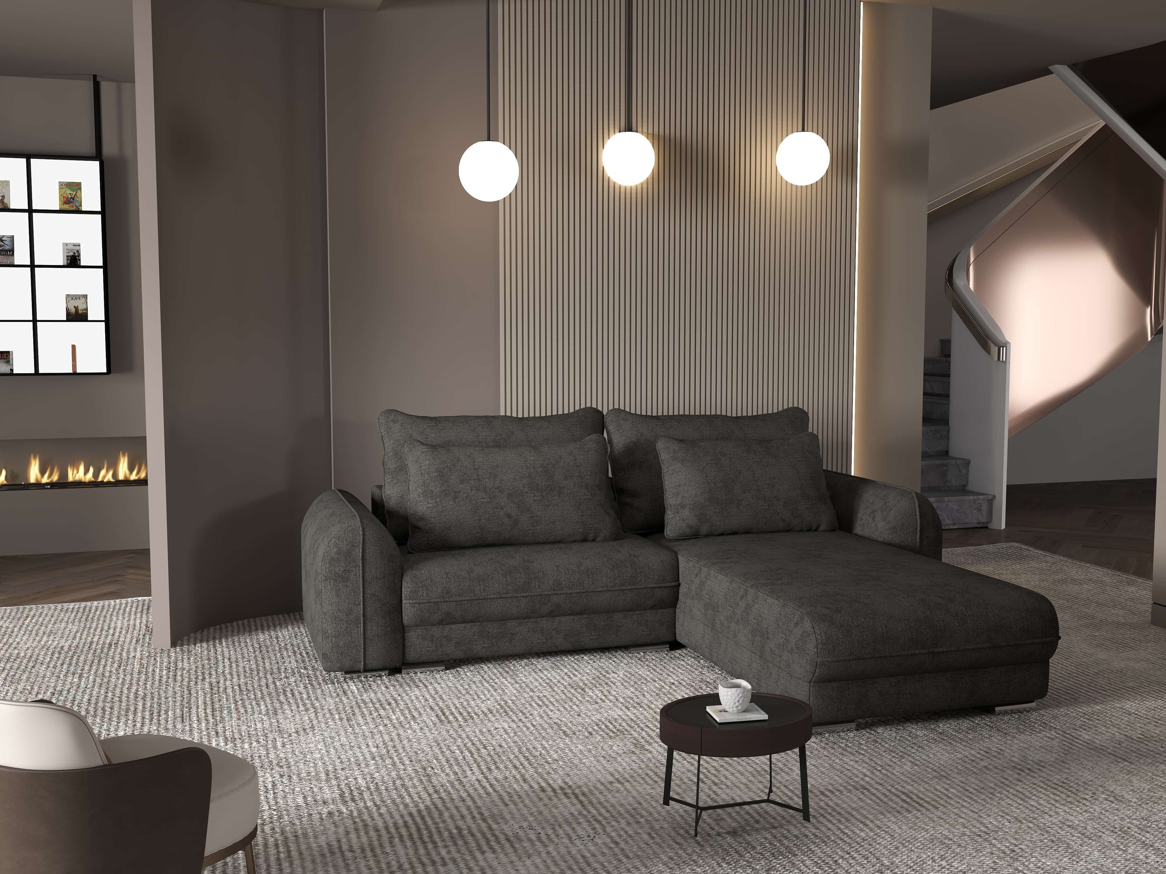 Colțar extensibil dumonde cu ladă de depozitare si sezut confortabil din spuma HR, Denver Enjoy Negru 275x185 cm II Fabrica