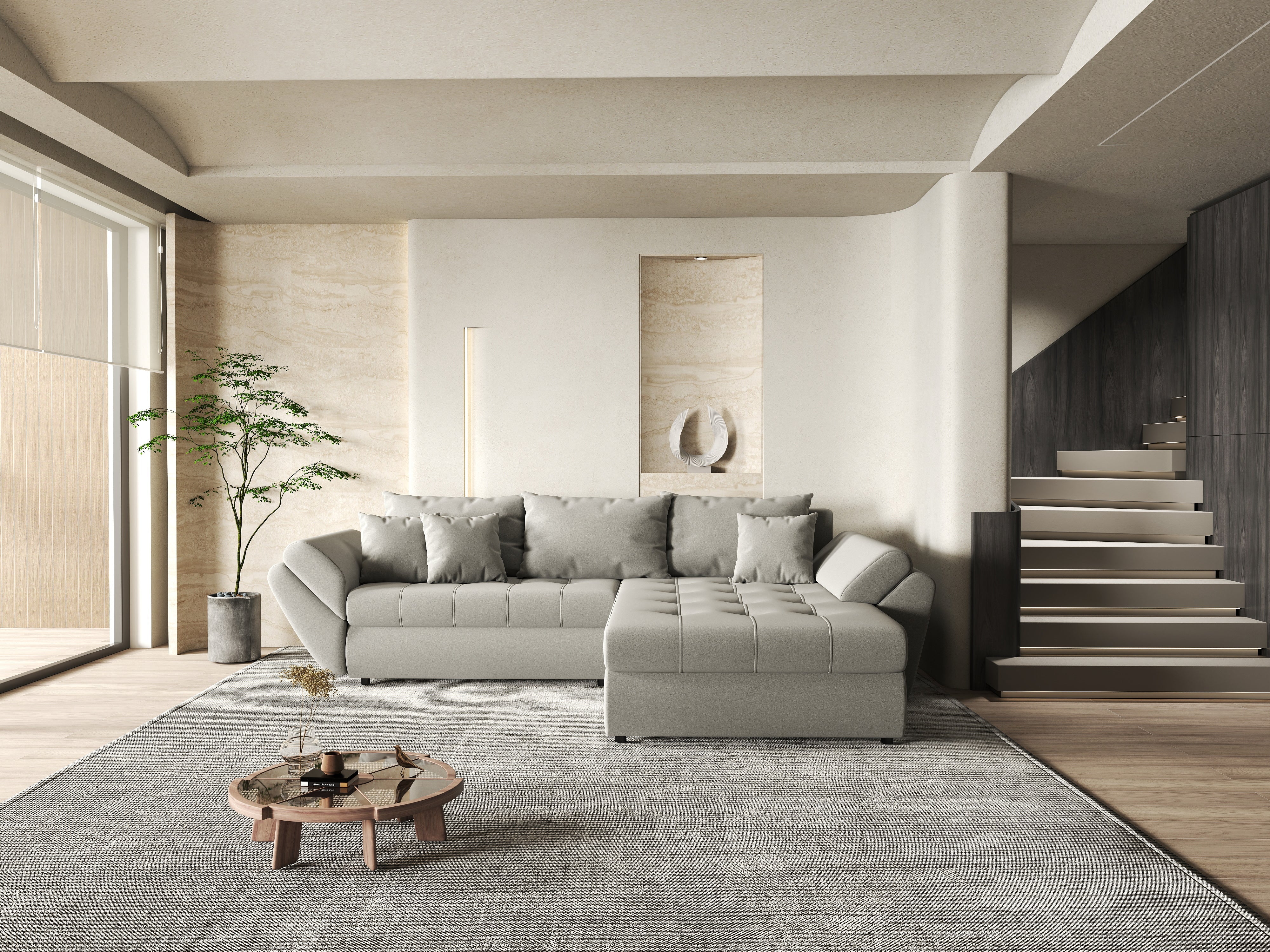 Colțar extensibil dumonde cu ladă de depozitare si sezut confortabil din spuma HR, Loana Royal Grey II 270x185 cm Fabrica