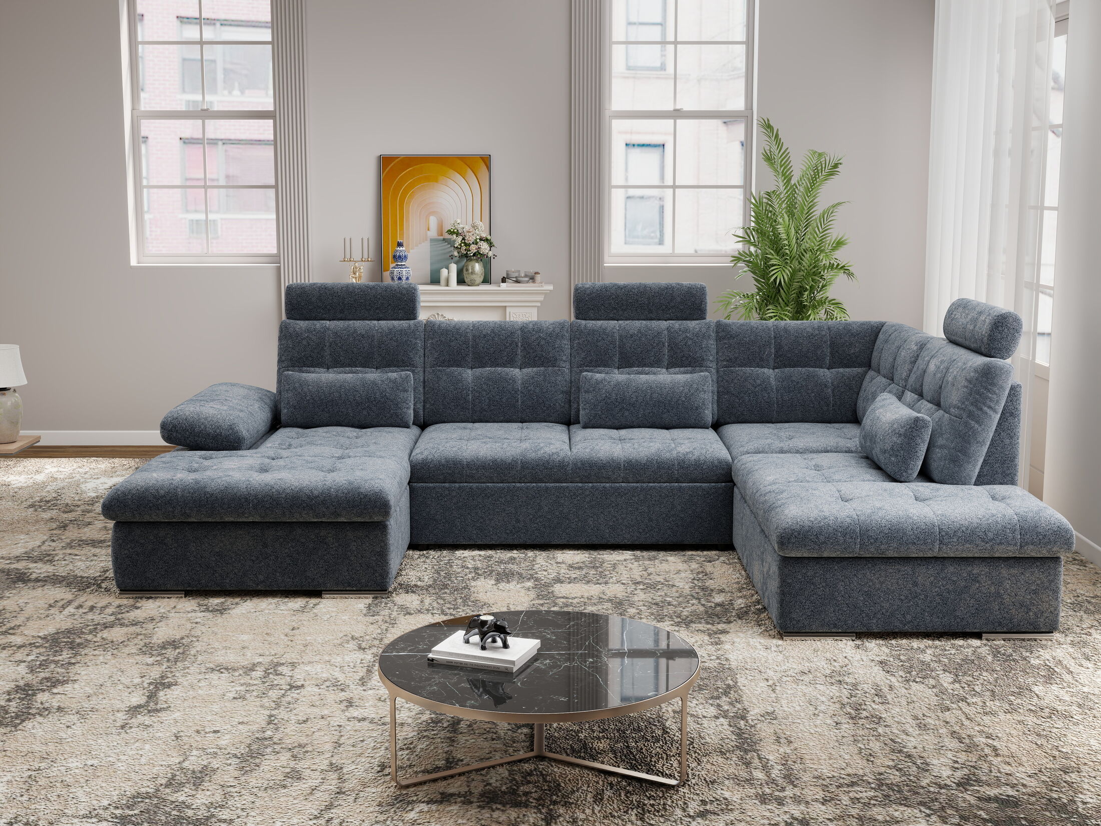 Colțar extensibil dumonde cu ladă de depozitare și șezut confortabil din spumă HR, Merkur U Euphoria Gri Grafit 324x218 cm