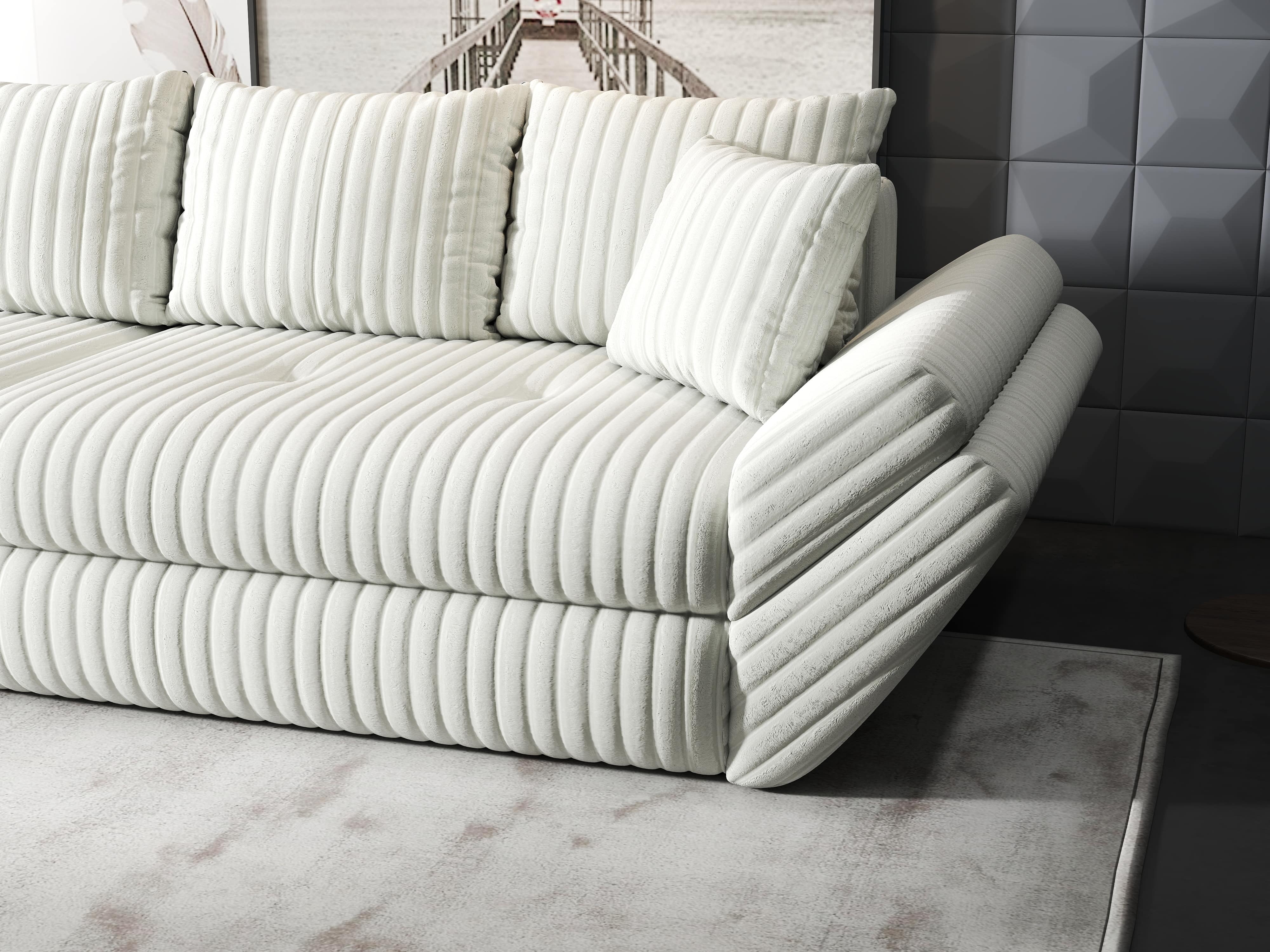 Canapea extensibilă dumonde cu ladă de depozitare si sezut confortabil din spuma HR, Loana Ambience Ivory 300x100 cm Fabrica