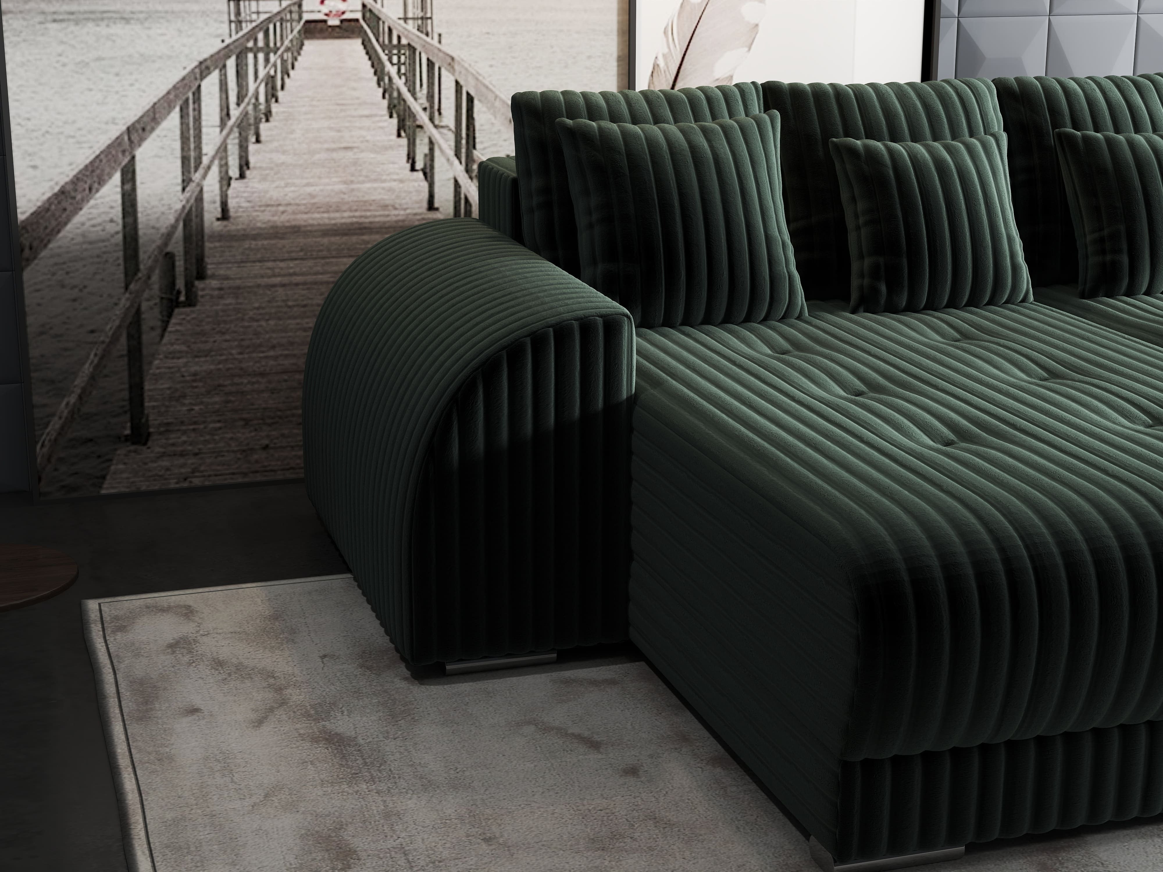 Colțar extensibil dumonde cu ladă de depozitare si sezut confortabil din spuma HR, Verona Ambience Verde 290x185 cm Fabrica