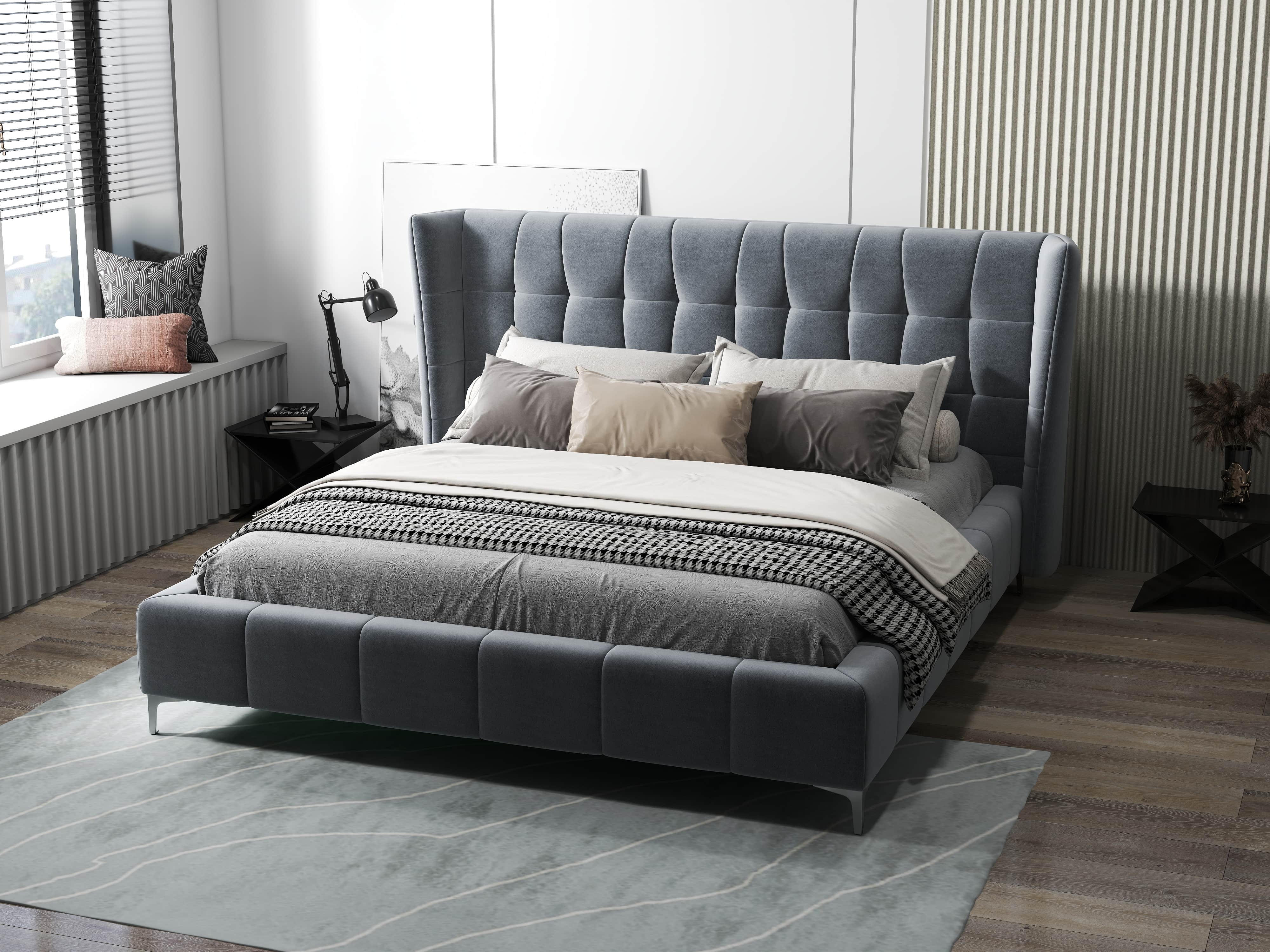 Pat dormitor dumonde, tapitat Gri, Bellagio 180x200 cm, somiera fixa inclusa WLS
