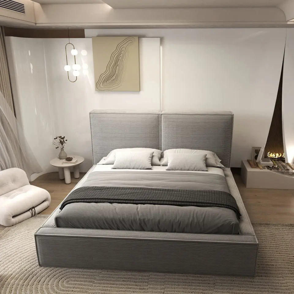 Pat dormitor dumonde, tapitat gri, Dreamer 160x200 cm, somiera rabatabila inclusa, spatiu depozitare WLS