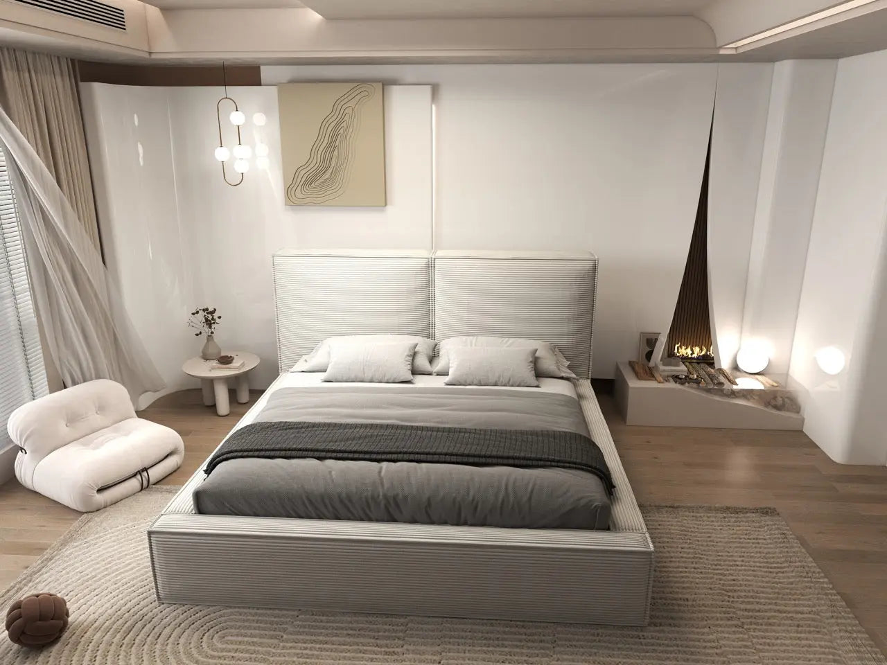 Pat dormitor dumonde, tapitat gri, Dreamer 180x200 cm, somiera rabatabila inclusa, spatiu depozitare WLS