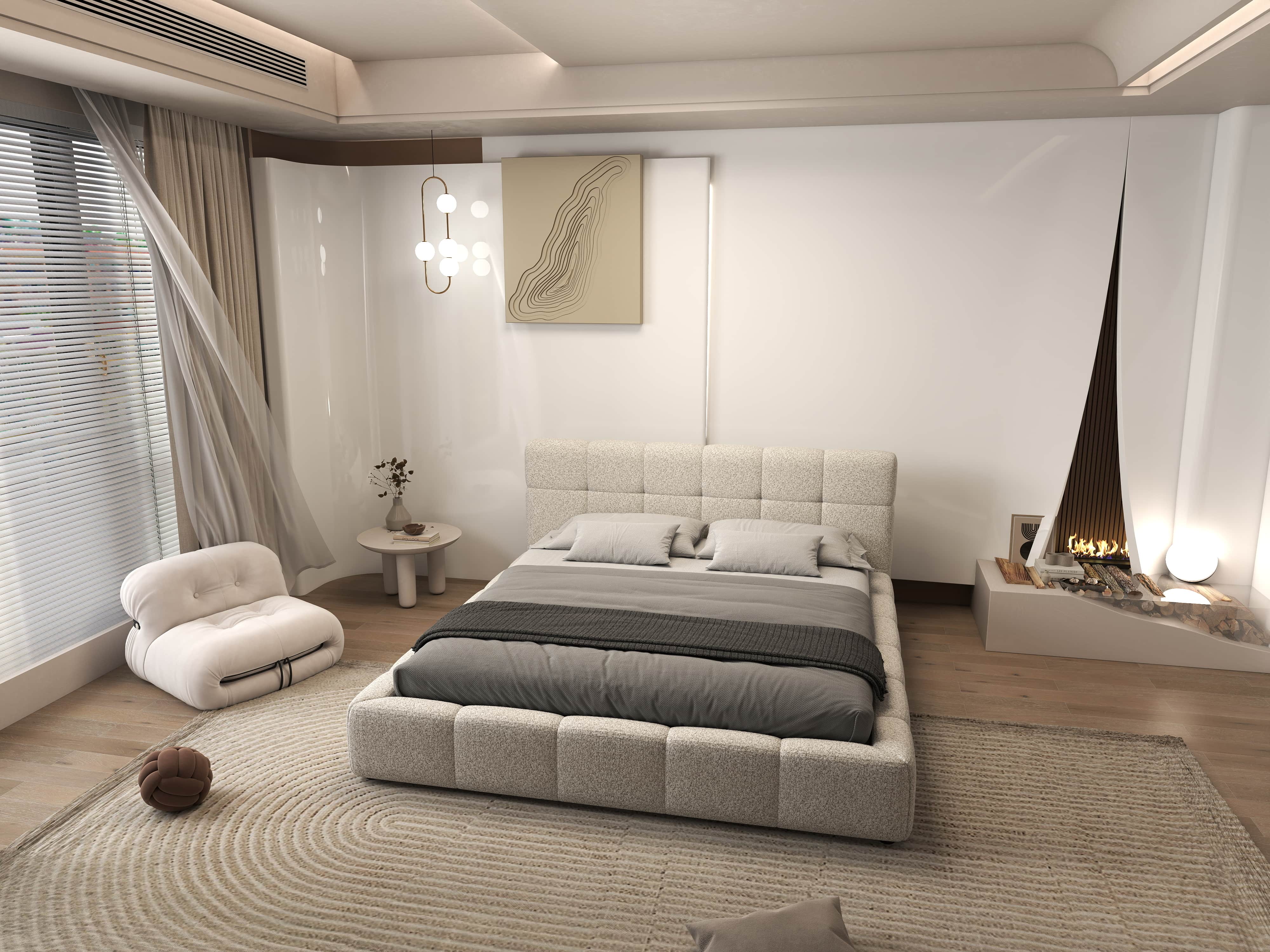 Pat dormitor dumonde, tapitat gri, Lorenzo 180x200 cm, somiera rabatabila inclusa, spatiu depozitare WLS