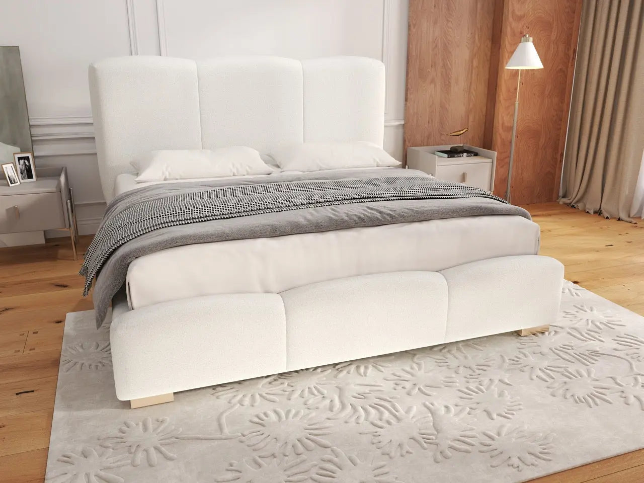 Pat dormitor dumonde, tapitat alb, Havana 140x200 cm, somiera rabatabila inclusa, spatiu depozitare WLS