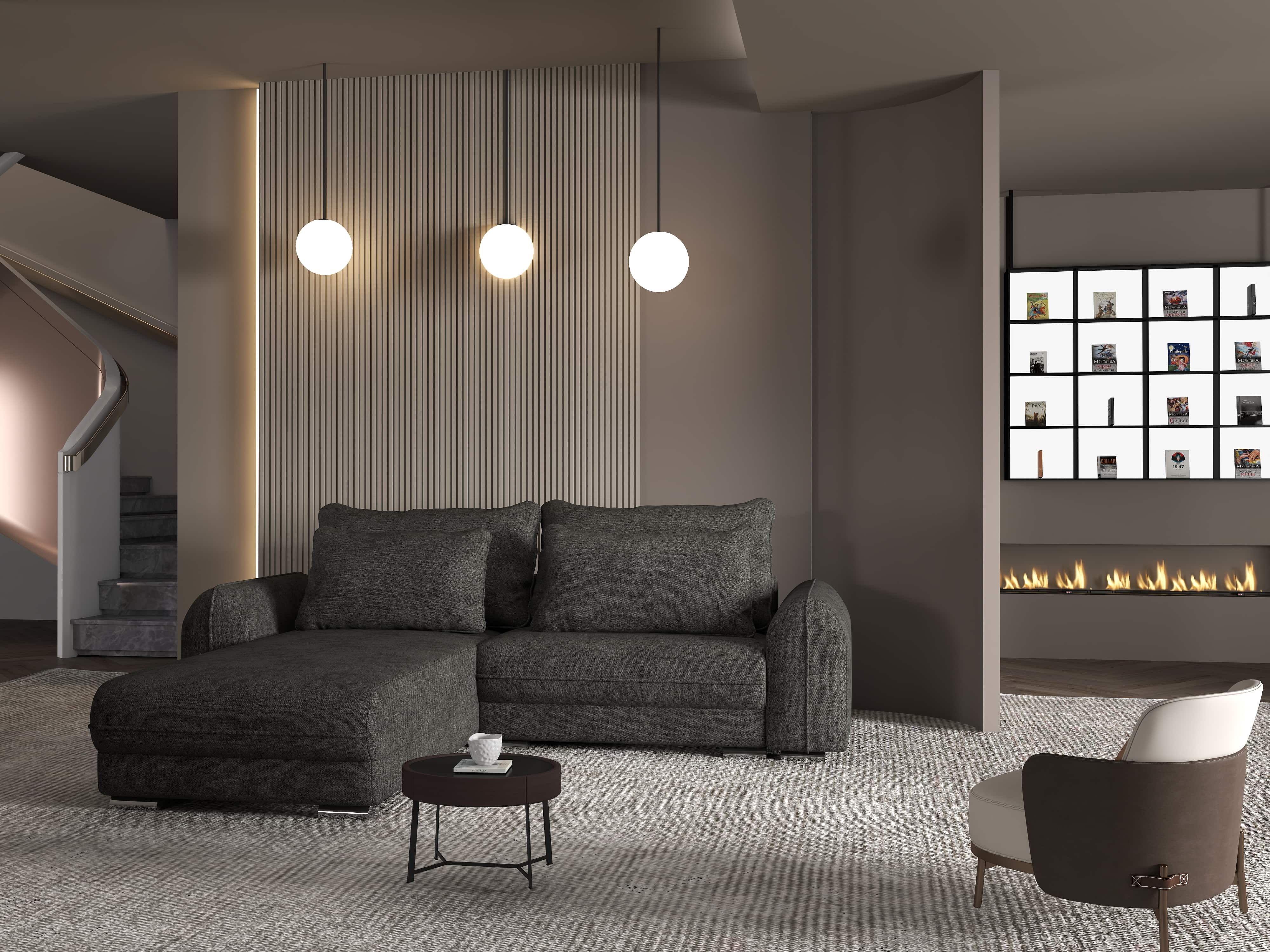 Colțar extensibil dumonde cu ladă de depozitare si sezut confortabil din spuma HR, Denver Enjoy Negru 275x185 cm Fabrica