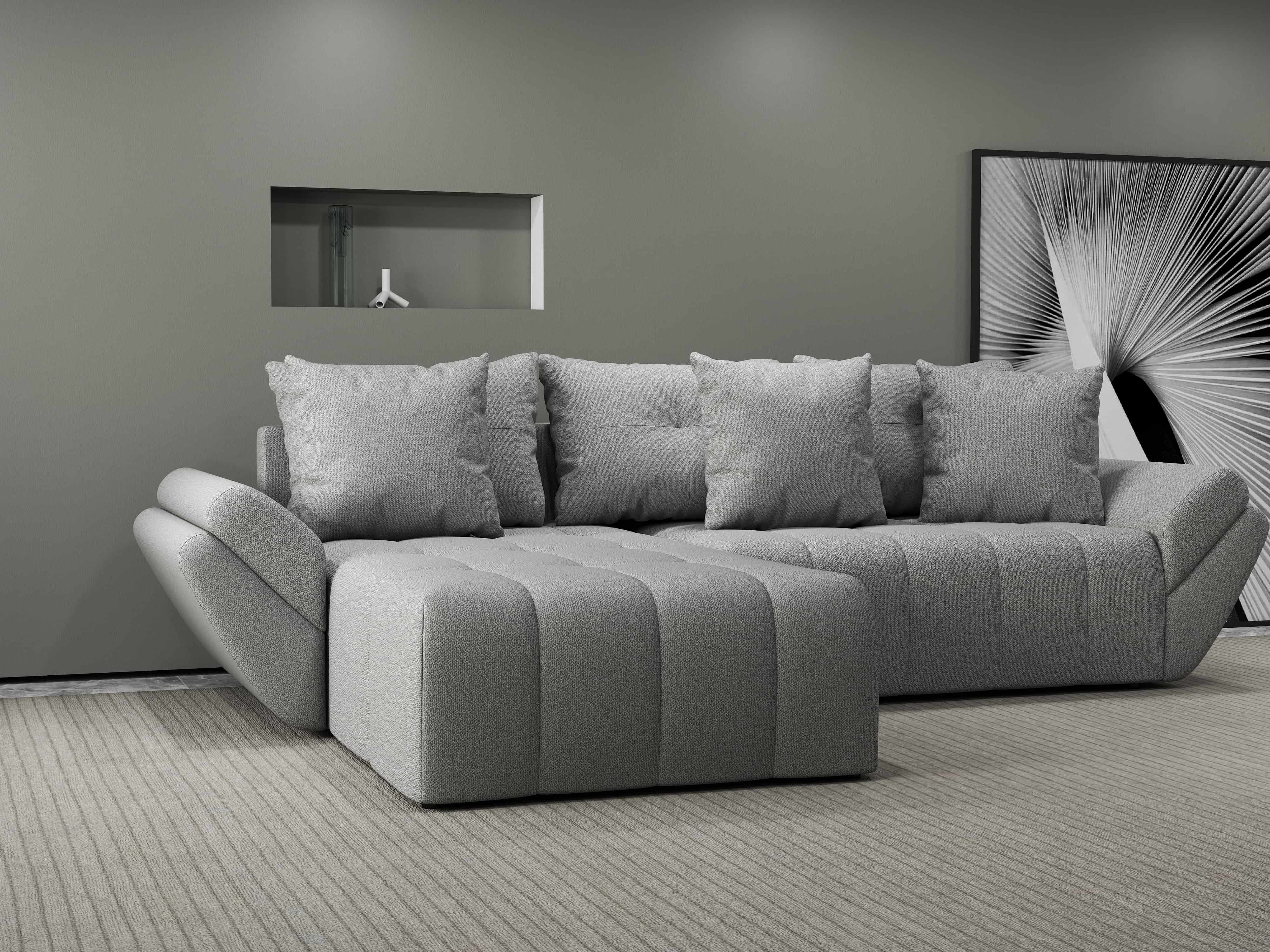 Colțar extensibil dumonde cu ladă de depozitare si sezut confortabil din spuma HR, Berlin Enjoy Gri 280x185 cm Fabrica