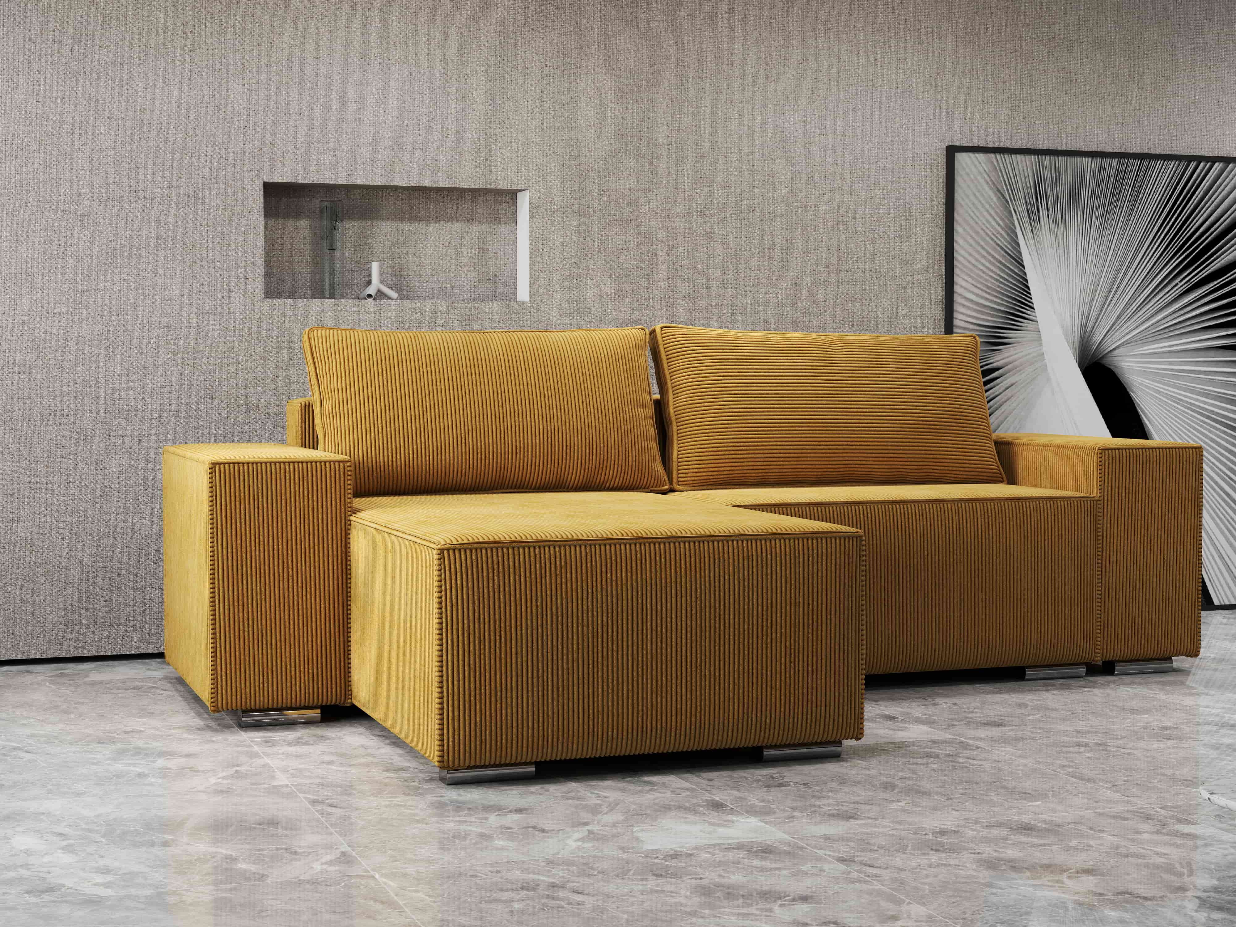 Colțar extensibil dumonde cu ladă de depozitare si sezut confortabil din spuma HR, Dream Zoom Mustar 290x185 cm Fabrica