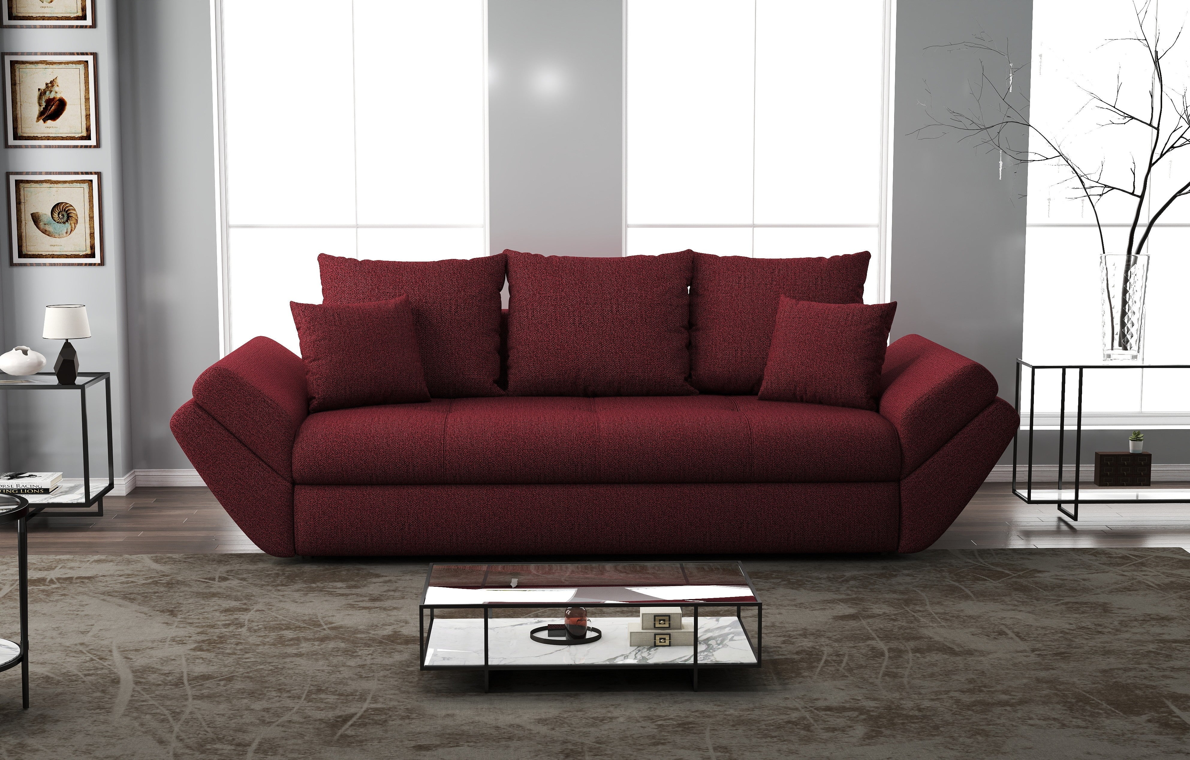 Canapea extensibilă dumonde cu ladă de depozitare si sezut confortabil din spuma HR, Loana Enjoy Red 250x100 cm Fabrica