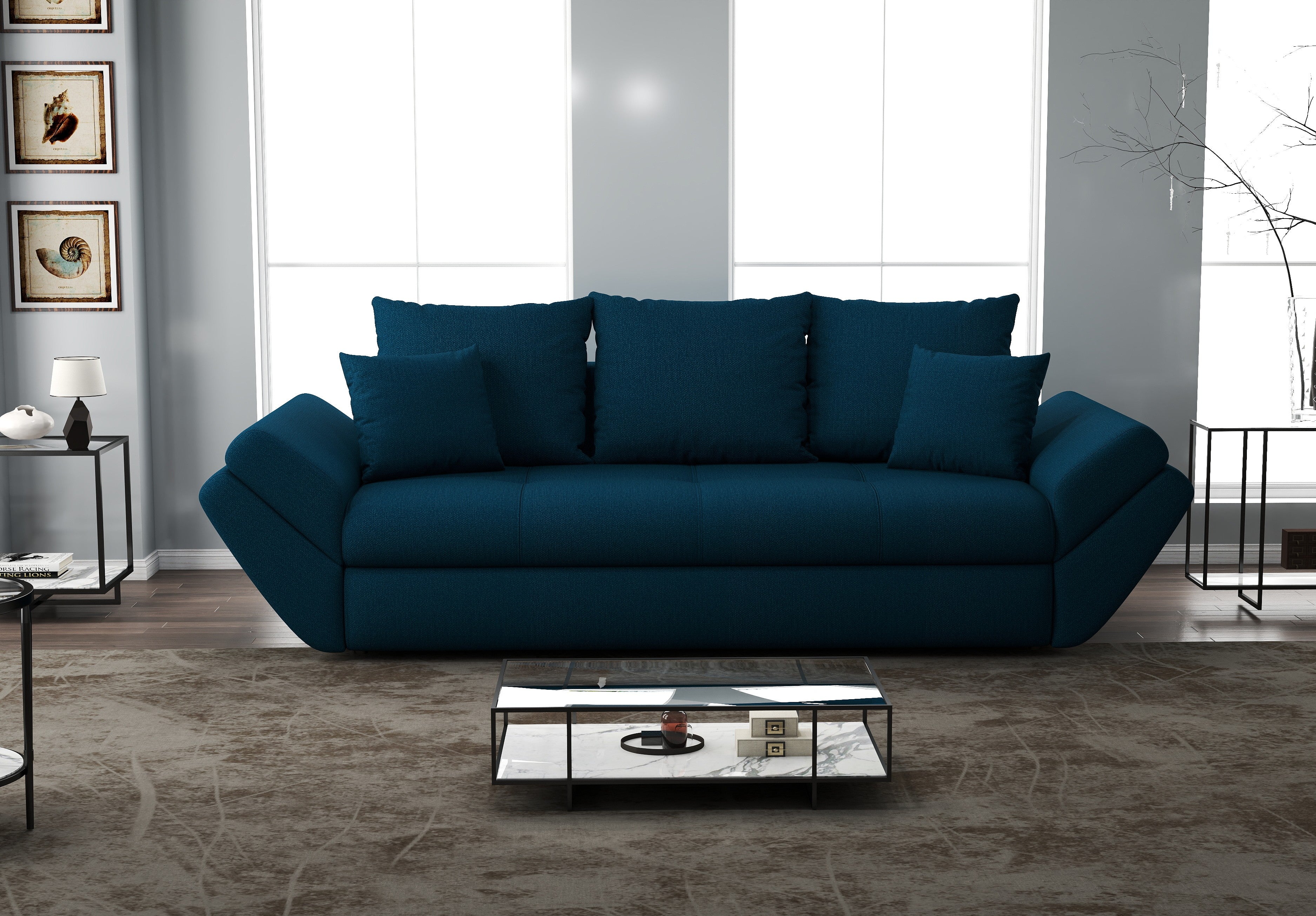 Canapea extensibilă dumonde cu ladă de depozitare si sezut confortabil din spuma HR, Loana Enjoy Petrol 250x100 cm Fabrica