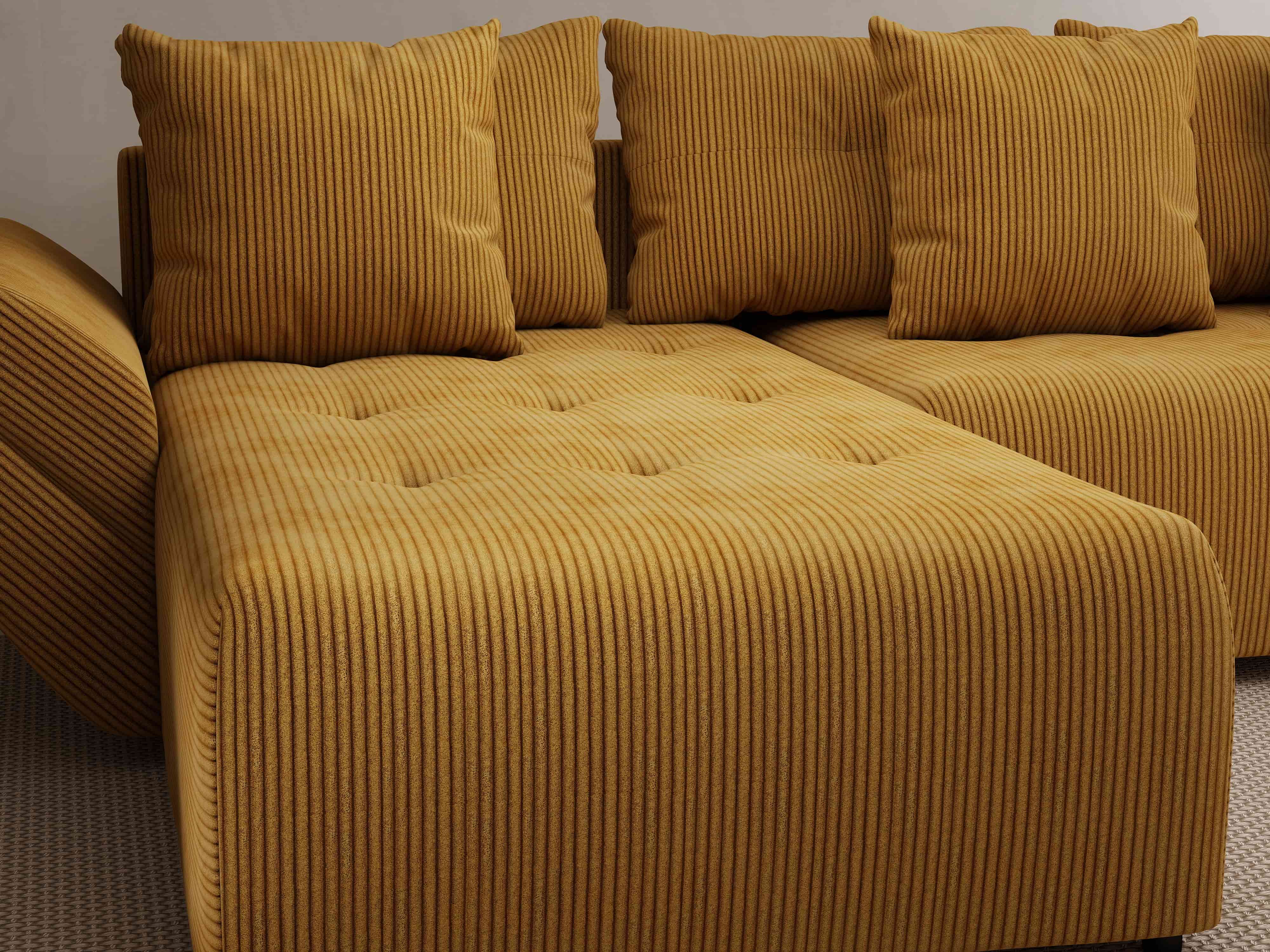 Colțar extensibil dumonde cu ladă de depozitare si sezut confortabil din spuma HR, Berlin Zoom Mustar 280x185 cm Fabrica