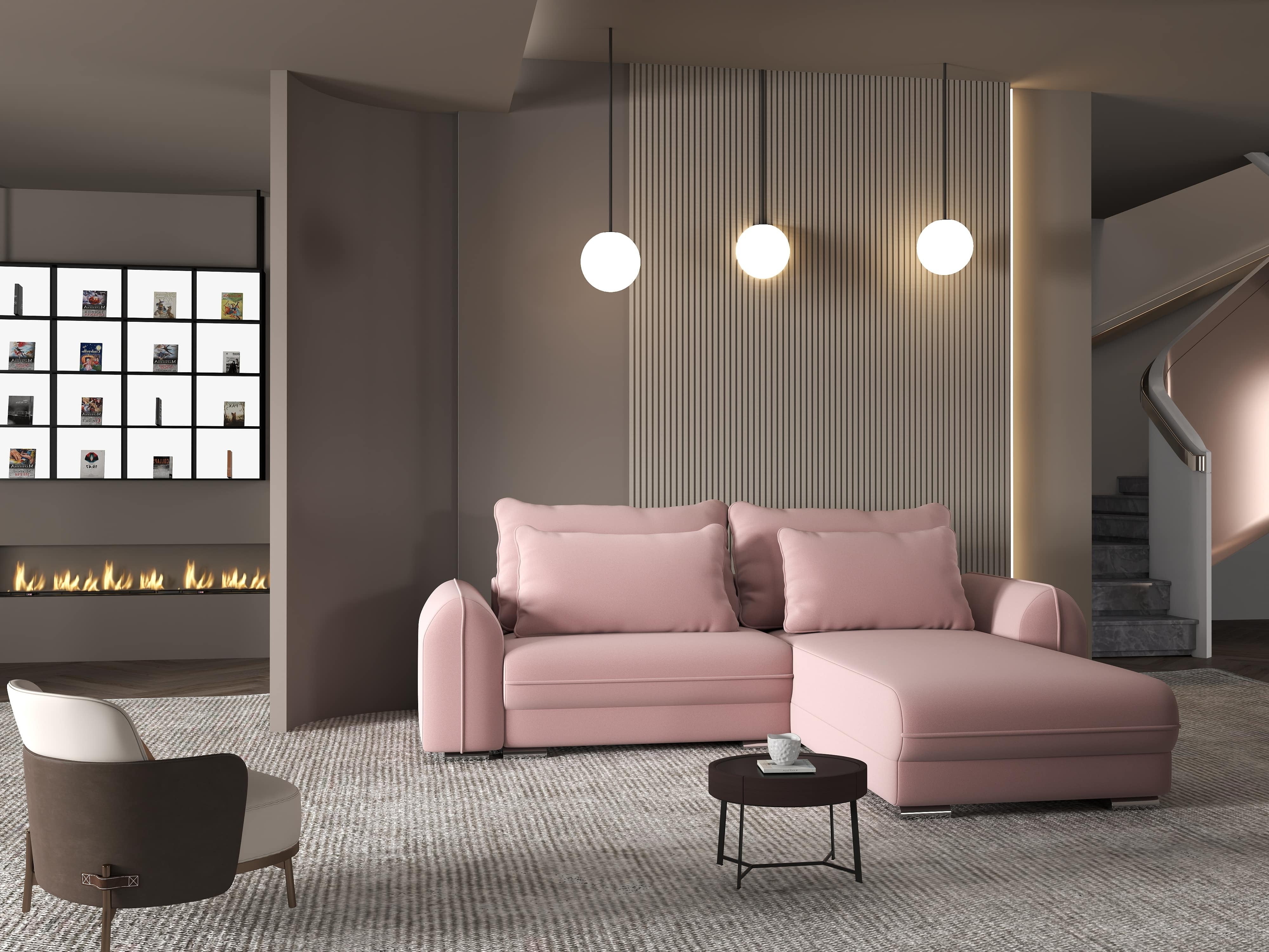 Colțar extensibil dumonde cu ladă de depozitare si sezut confortabil din spuma HR, Denver Royal Roz 275x185 cm II Fabrica