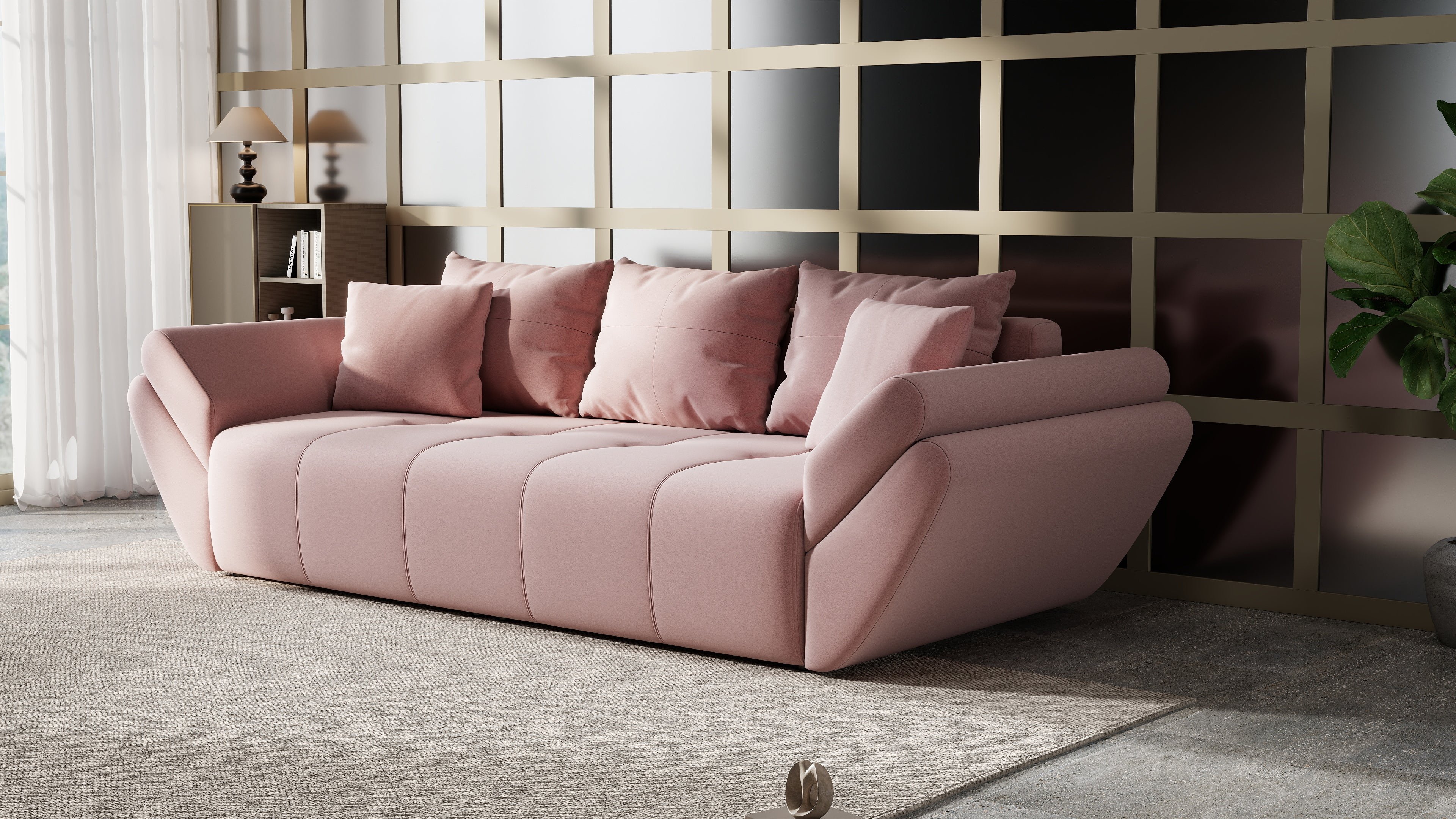 Canapea extensibilă dumonde cu ladă de depozitare si sezut confortabil din spuma HR, Berlin Royal Pink 250x100 cm Fabrica