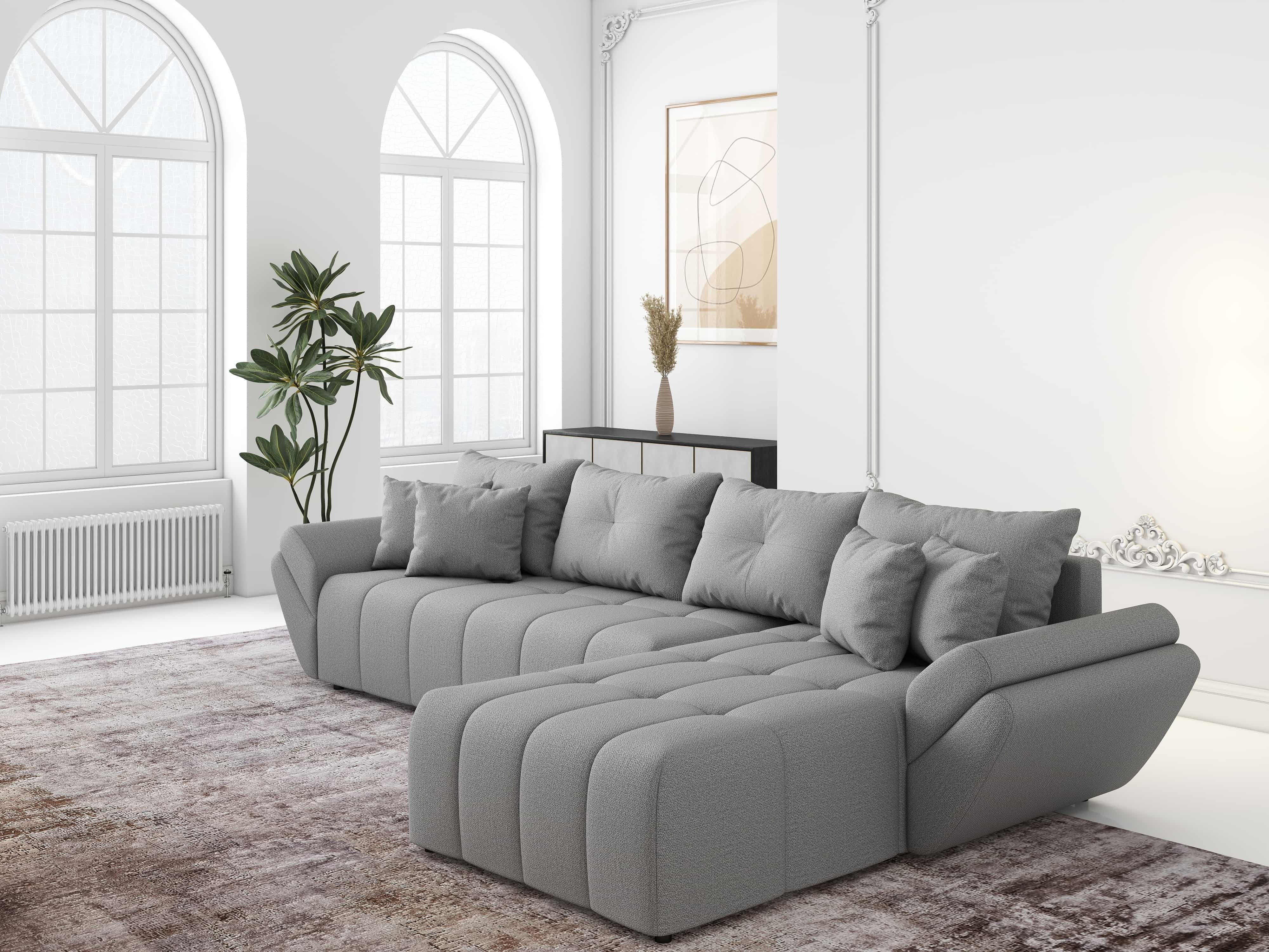 Colțar extensibil dumonde cu ladă de depozitare si sezut confortabil din spuma HR, Berlin XL Enjoy Grey 350x185 cm II Fabrica