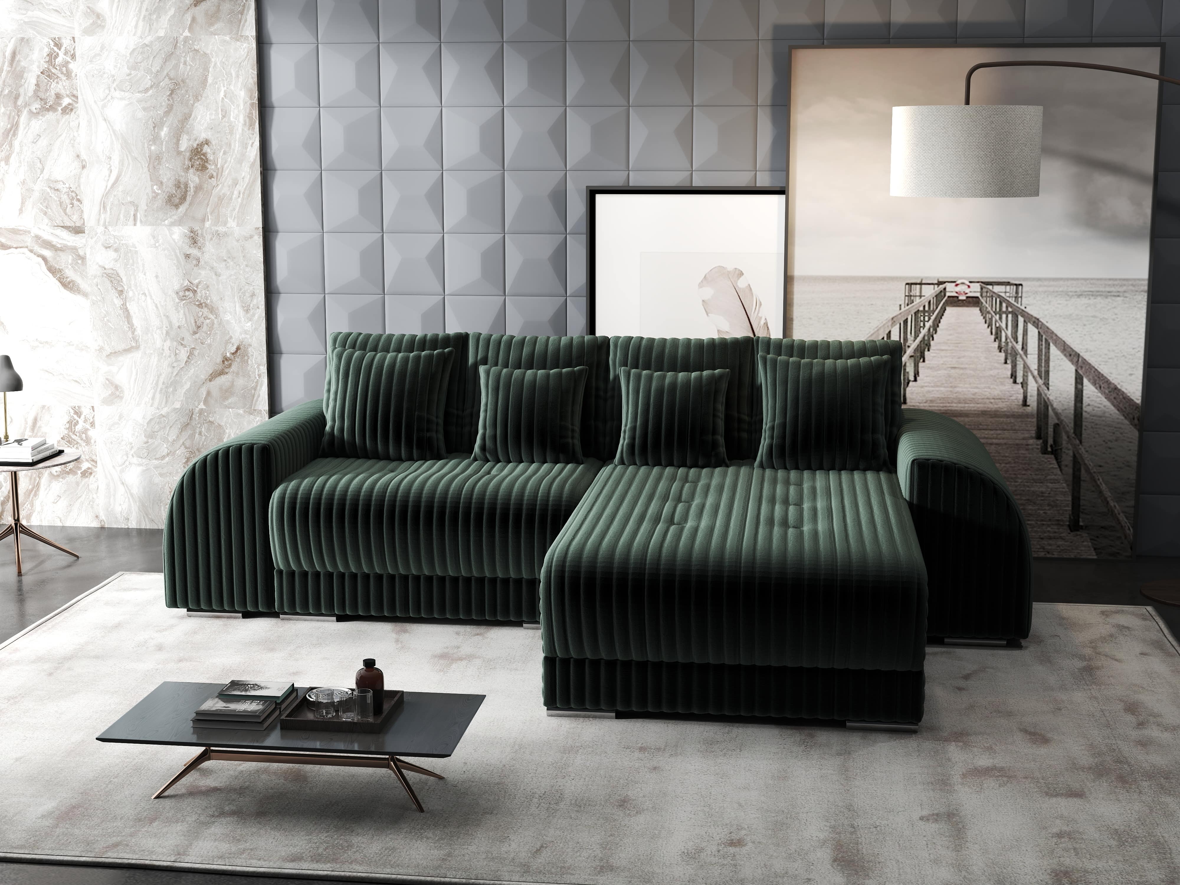 Colțar extensibil dumonde cu ladă de depozitare si sezut confortabil din spuma HR, Verona Ambience Verde II 290x185 cm Fabrica