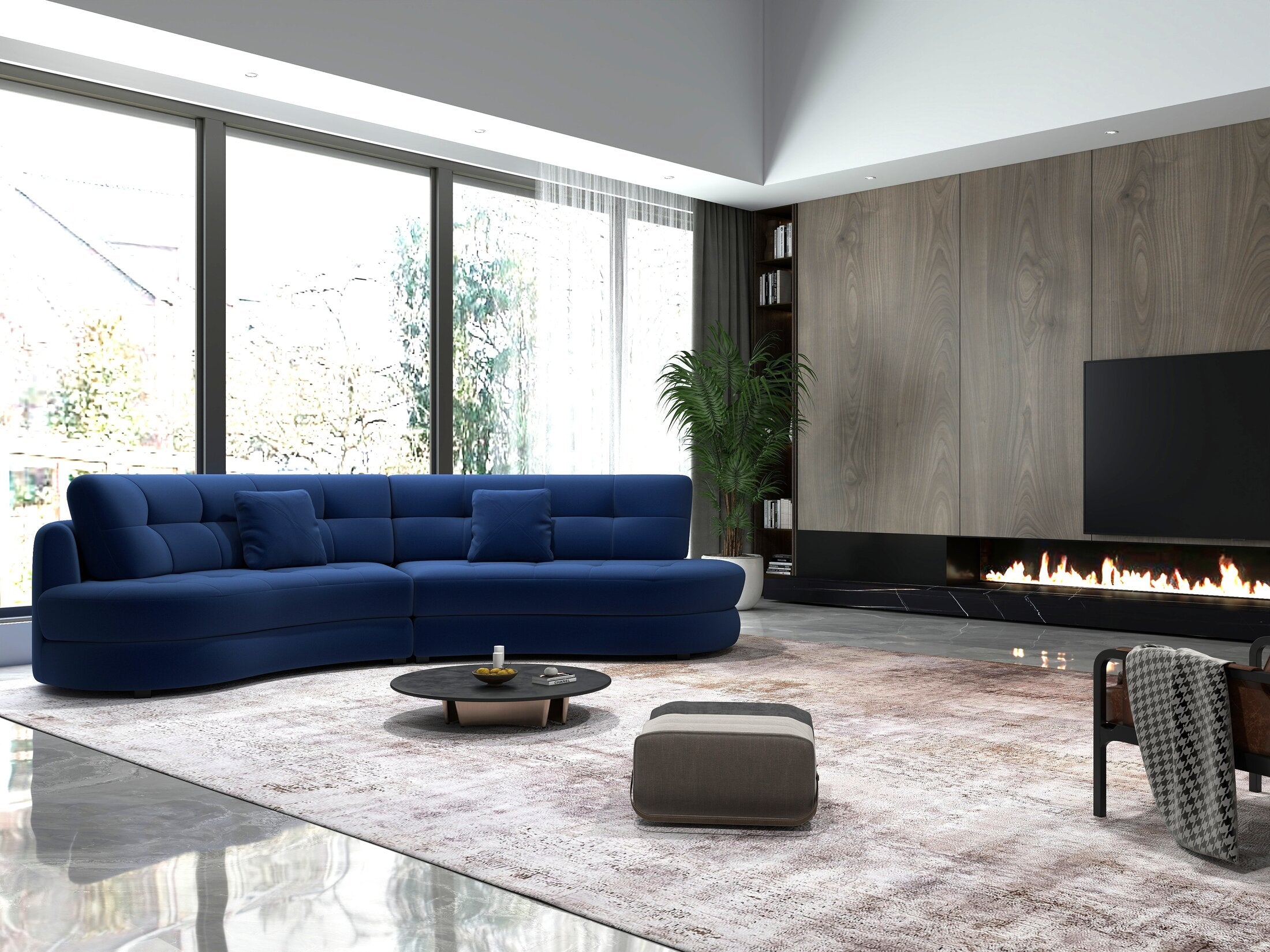 Canapea semirotunda dumonde cu șezut confortabil din spumă HR, Roma Royal Albastru Navy 300x160 cm