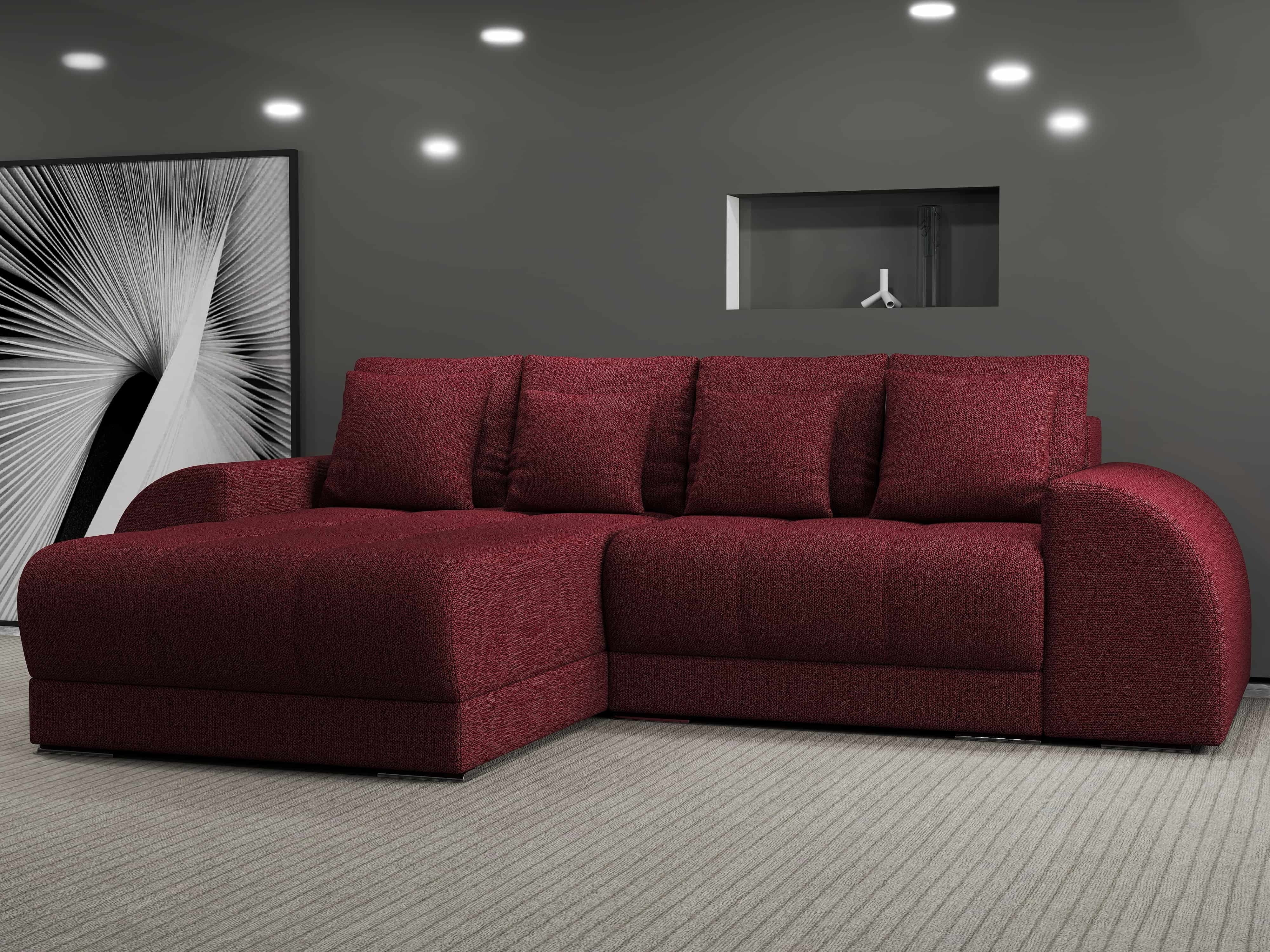 Colțar extensibil dumonde cu ladă de depozitare si sezut confortabil din spuma HR, Verona Enjoy Rosu 290x185 cm Fabrica