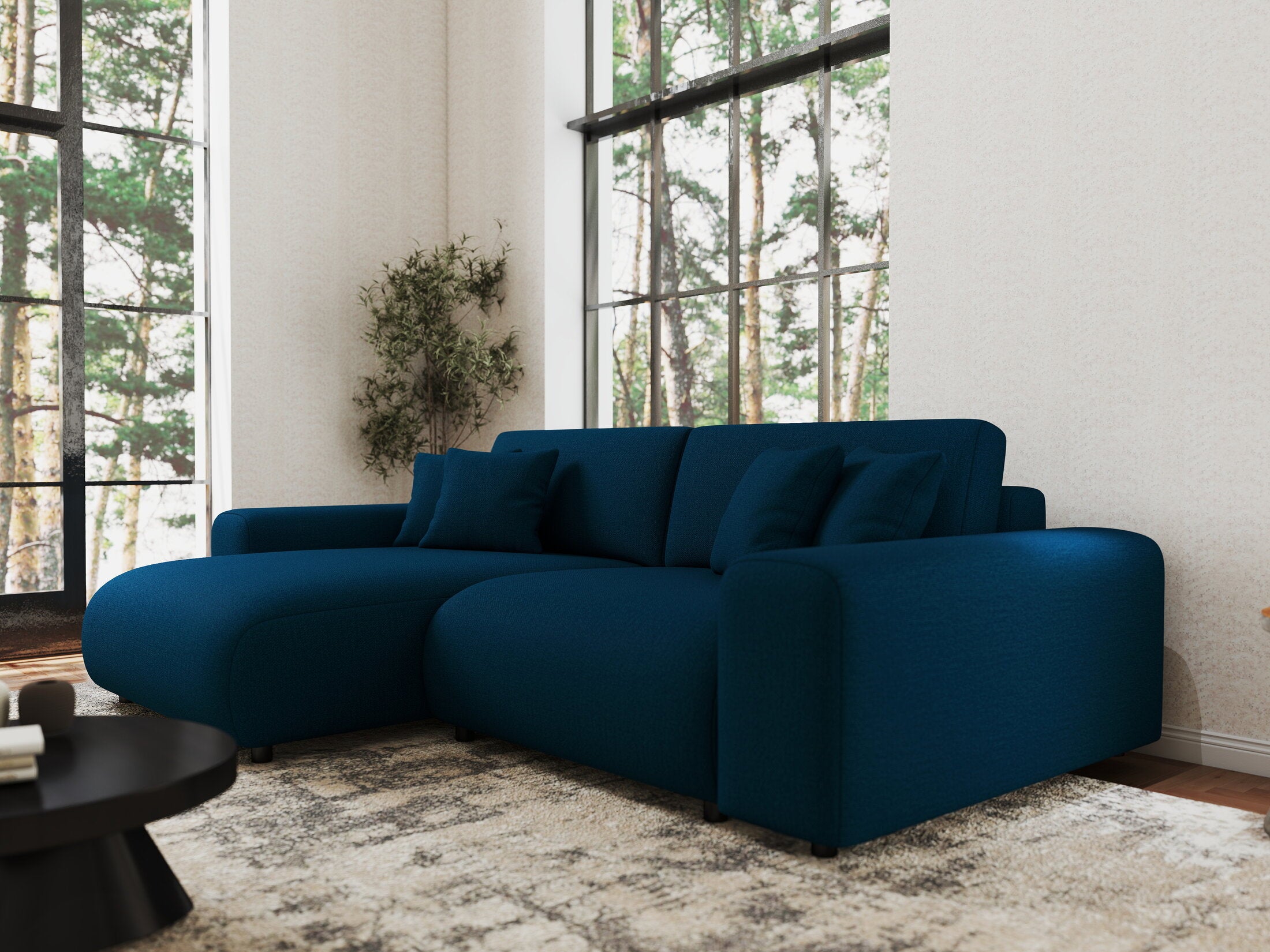 Colțar extensibil dumonde cu ladă de depozitare si sezut confortabil din spuma HR, Sarina Enjoy Verde Petrol 255x168 cm