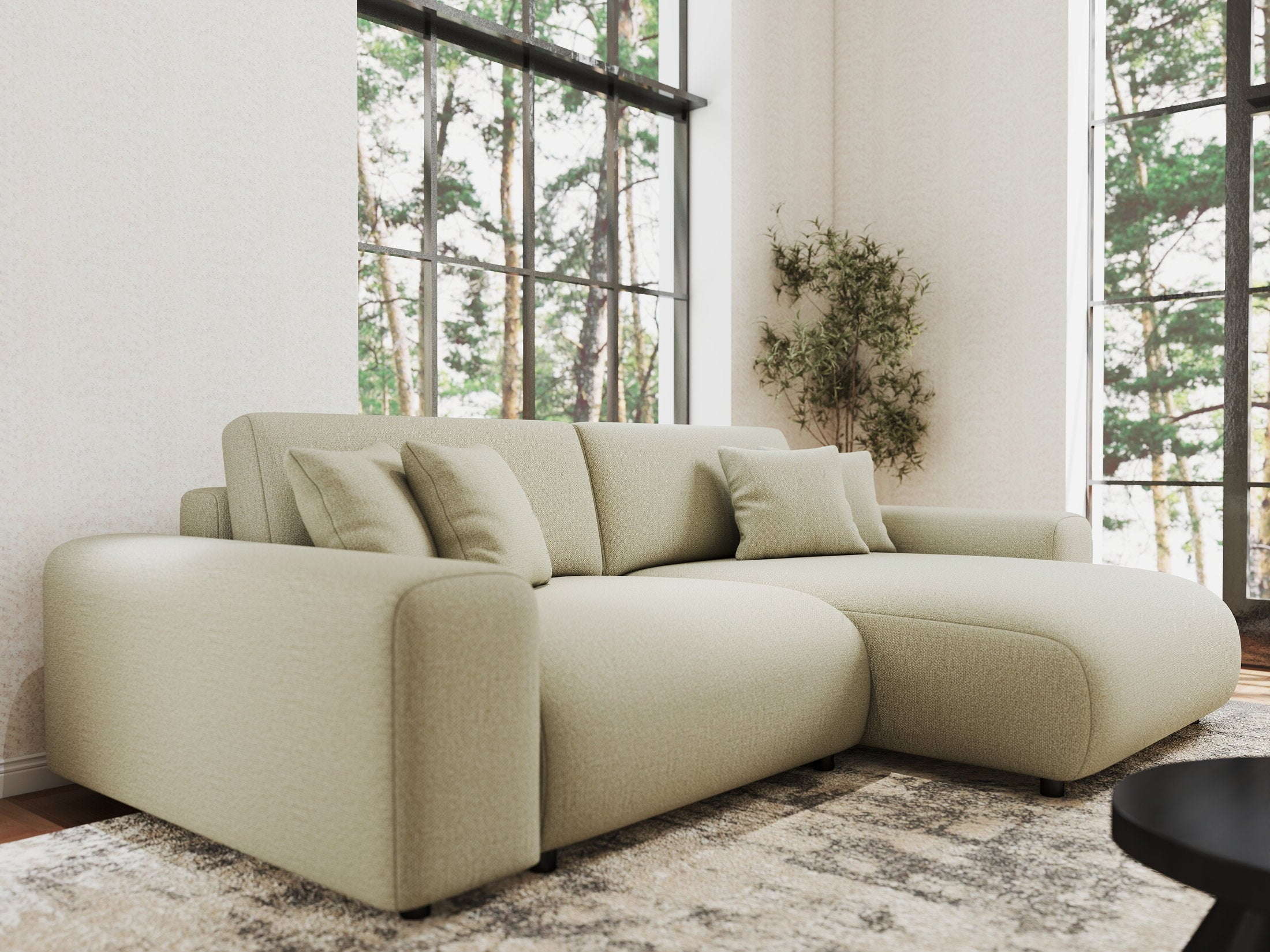 Colțar extensibil dumonde cu ladă de depozitare si sezut confortabil din spuma HR, Sarina Enjoy Bej 255x168 cm II